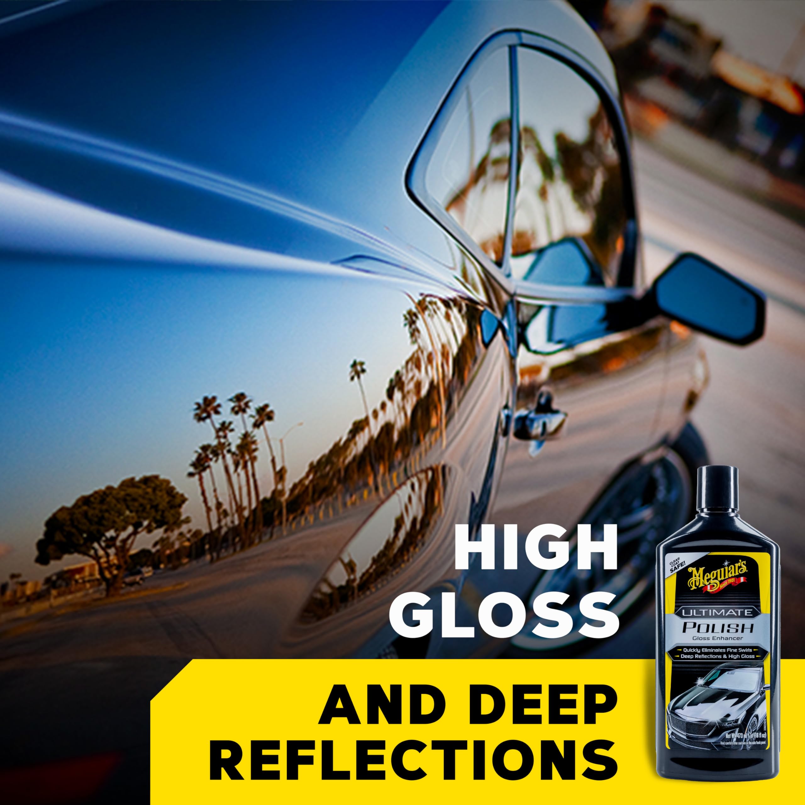 Ultimate Polish Meguiar's – High-Gloss Polish for a Show Car Shine – Permanently Removes Light Swirls to Produce a Deep, Wet Reflection with a High Gloss Shine - Easy to Use, 16 Oz