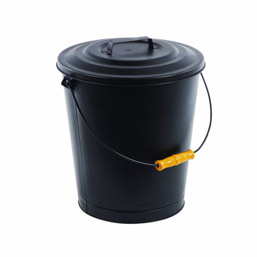 Fireplace Ash Bucket with Lid, Black Pleasant Hearth