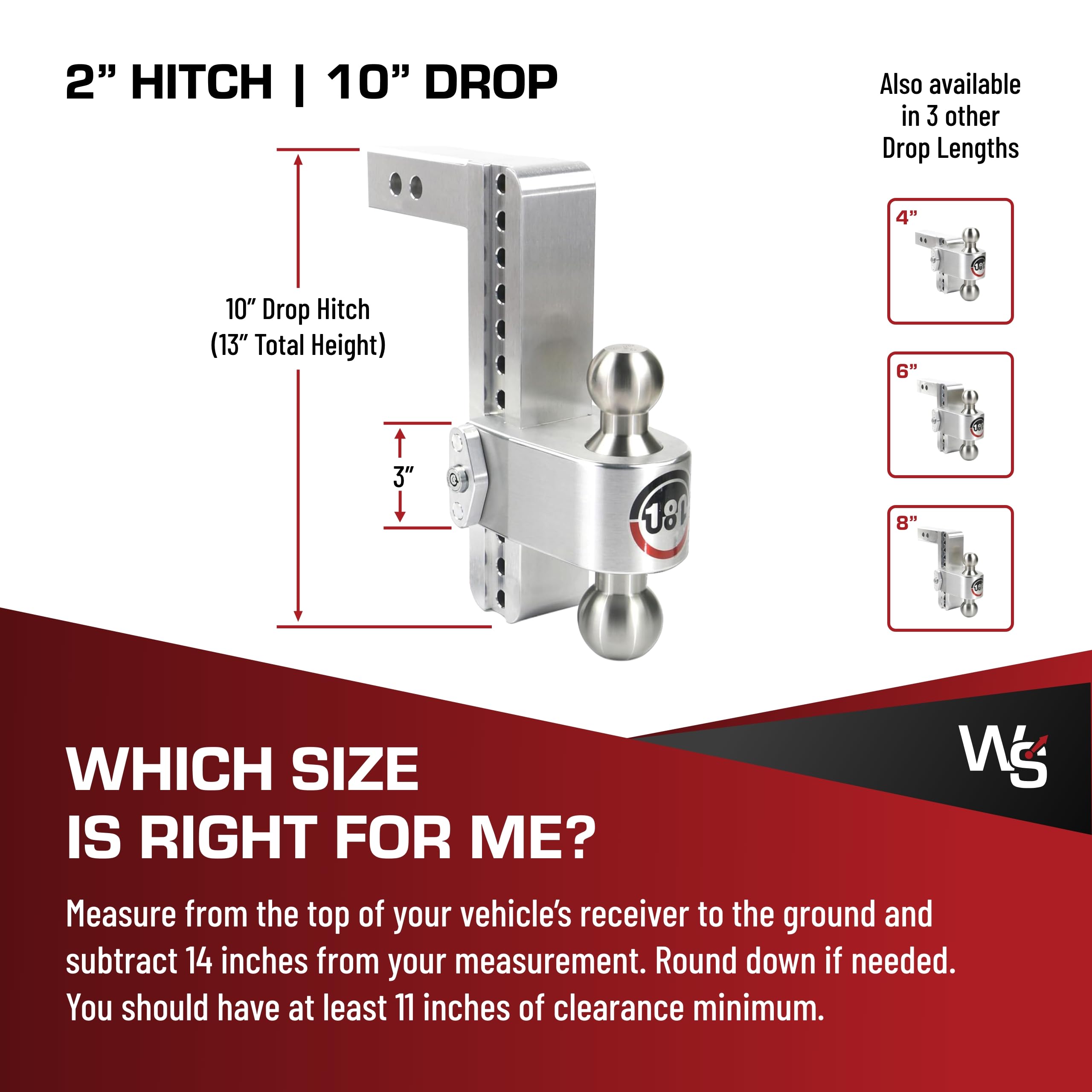 Weigh Safe Adjustable Hitch Trailer Ball Mount, 10" Adjustable Drop Hitch for 2" Receiver w/ 2 pc Keyed Alike Lock Set, Heavy Duty Aluminum Trailer Tow Hitch w/Stainless Steel Tow Balls, 12,500 GTW