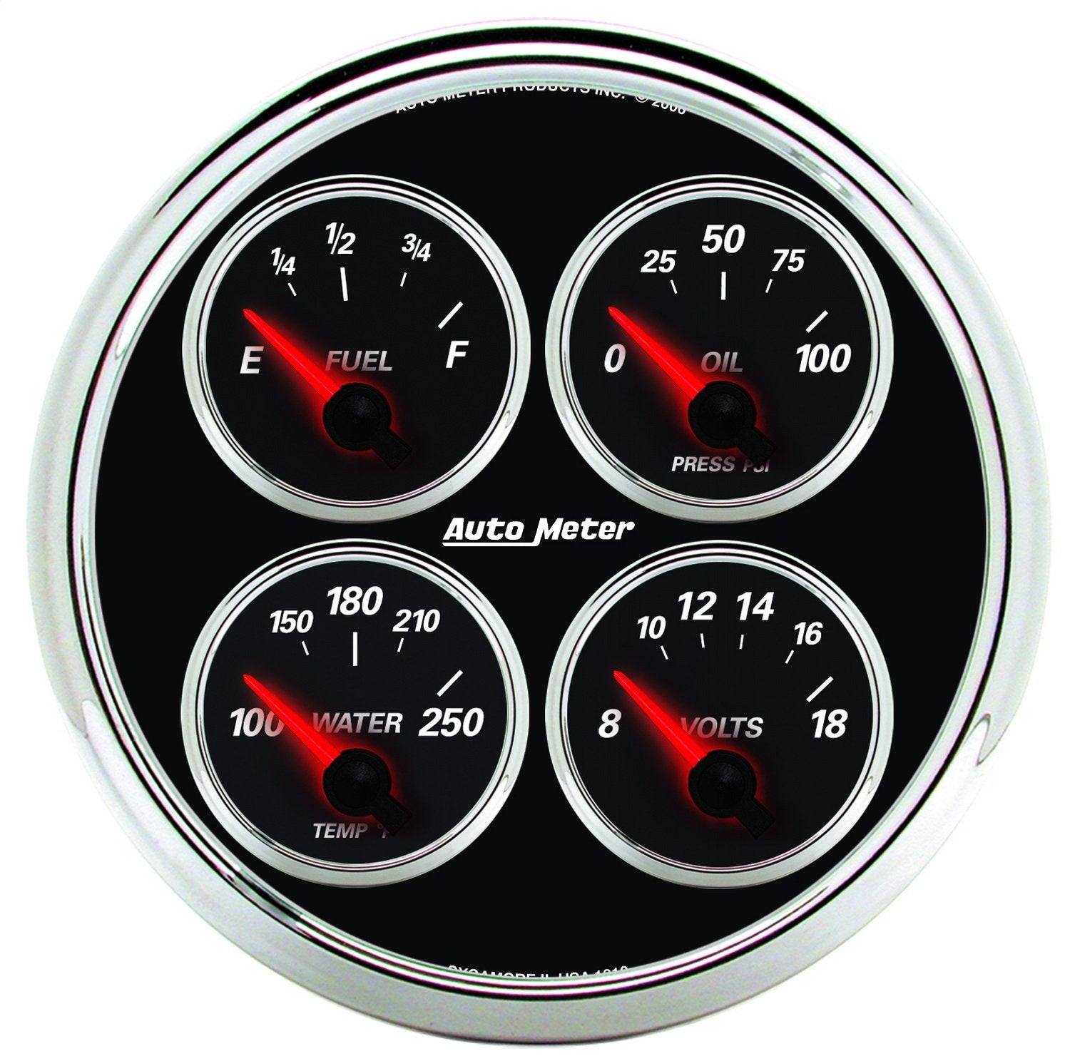 Auto Meter Designer Black II 5" Short Sweep Electric Quad Gauge 1211