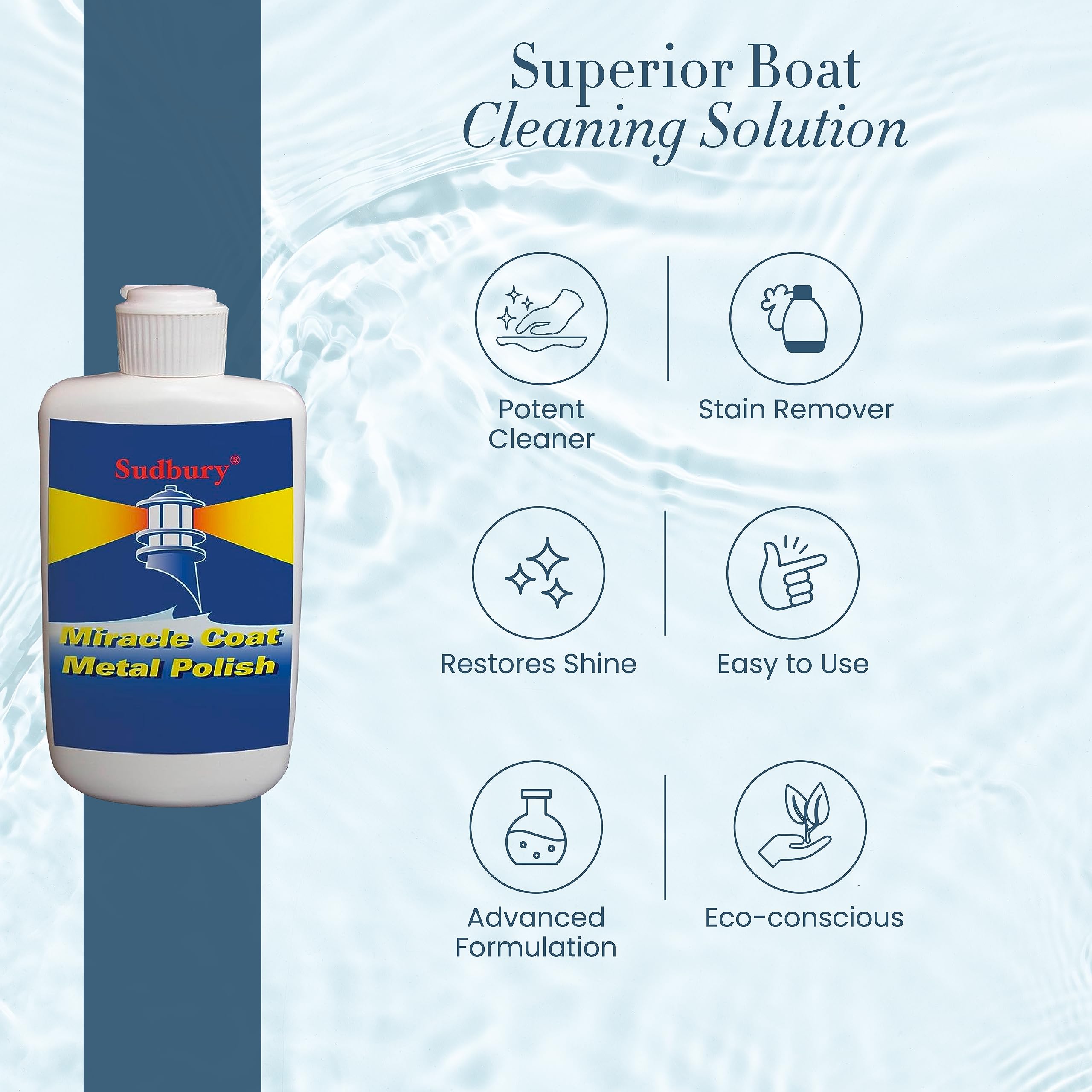 Miracle Coat Sudbury Metal Polish, Boat Cleaner Liquid, Stain Remover for Boats, Essential Boat Accessories, 8 oz.
