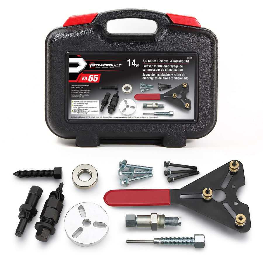 Powerbuilt Air Conditioning Clutch Tool Remove and Install Kit, AC Compressor Clutches Installer and Remover, Holding Tools, Storage Case - 948995,Silver