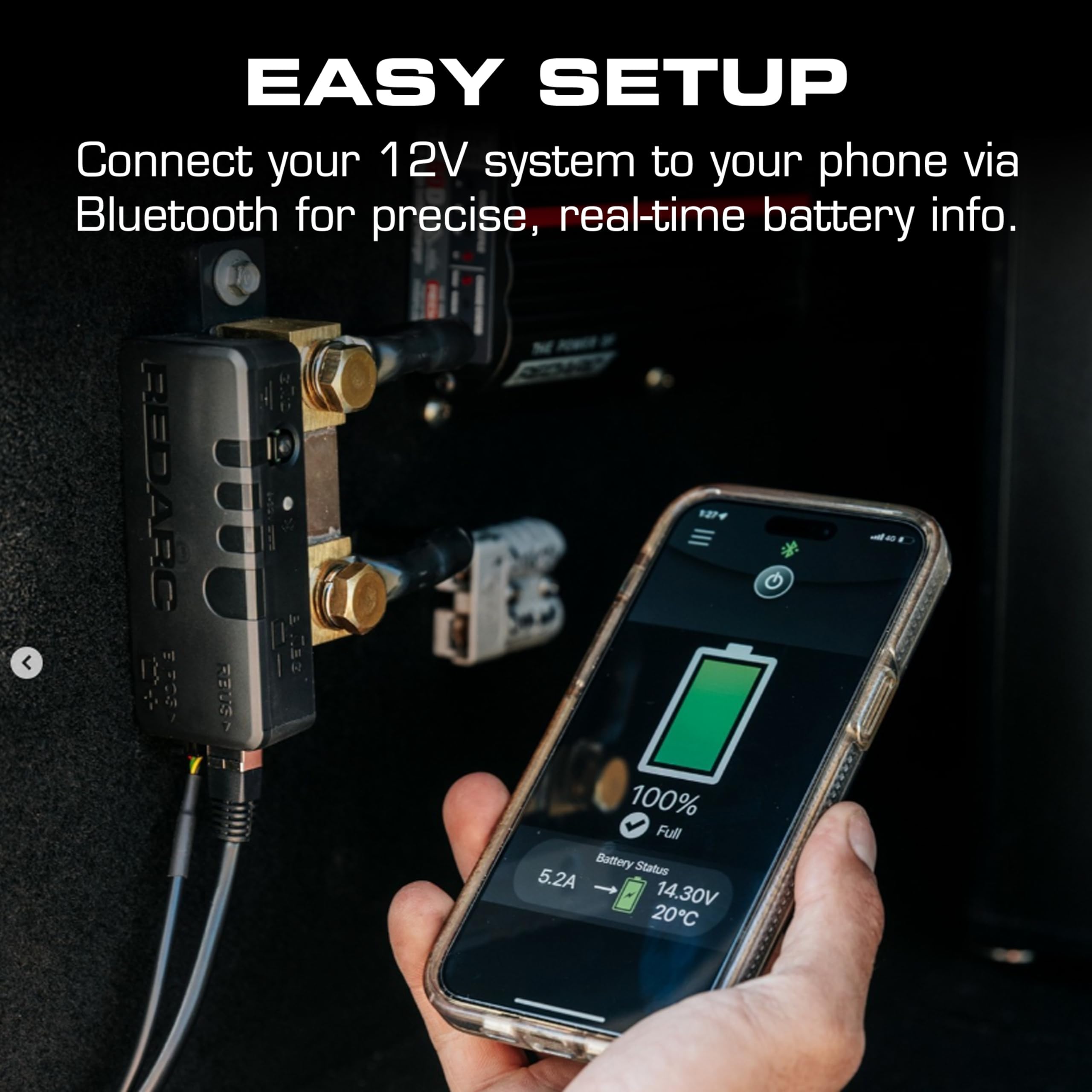 500A REDARC Smart Battery Monitor for 12V Systems, Bluetooth 5.1 with RedVision App Integration, Real-Time Accuracy for State of Charge, Time Remaining, Current Flow, Up to 42 Meters Wireless Range