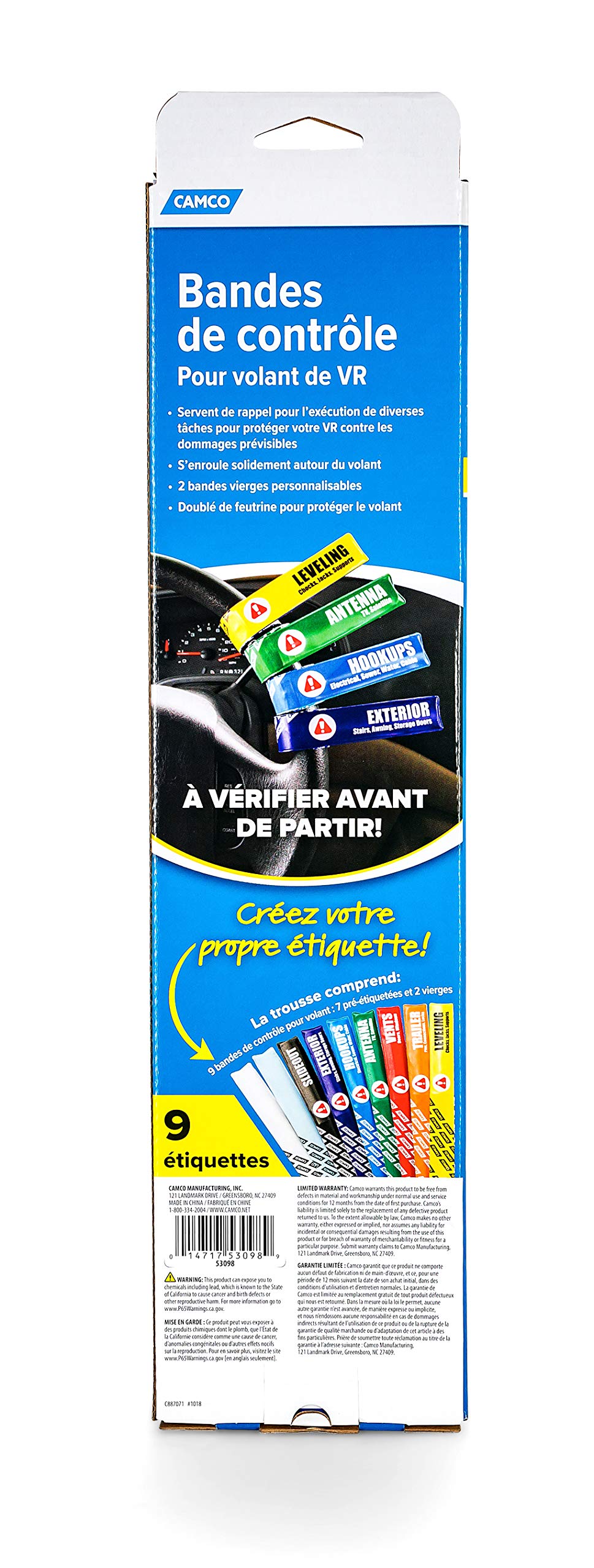 Camco RV Check Bands Steering Wheel - Pre-Labeled and Customizable Important Task Reminders to Place on Your RV Steering Wheel So You Won't Forget |Excellent for Camping and Traveling - (53098)