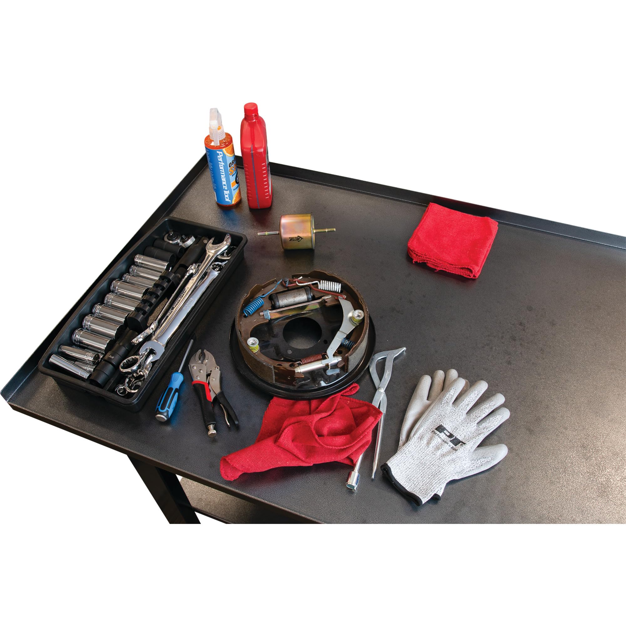 Heavy Duty Performance Tool W54991 Shop Table, Powder-Coated Steel, Bottom Shelf, 1400 Lb. Capacity, Black
