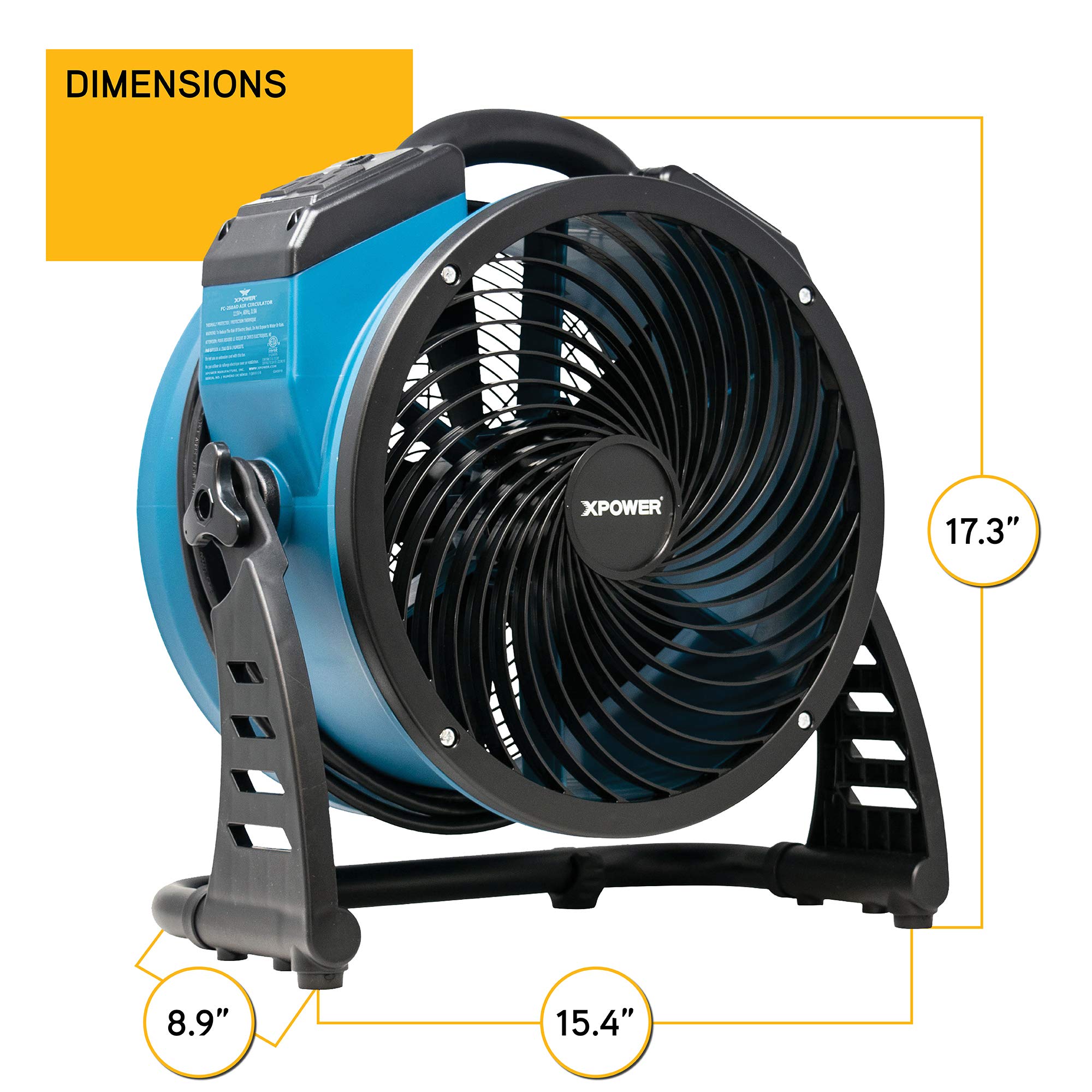 XPOWER Heavy Duty FC-250AD DC Motor Industrial High Velocity Whole Room Air Mover Air Circulator Utility Floor Fan with Daisy Chain, Variable Speed, Timer, 13 inch, 1560 CFM