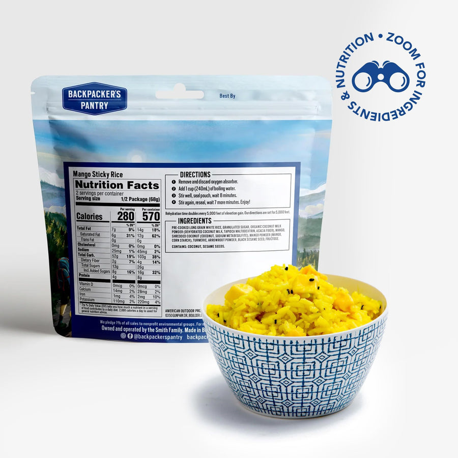 Mango Sticky Rice - Backpacker's Pantry Freeze Dried Camping & Backpacking Food - Emergency Food - 8 Grams of Protein, Vegan, Gluten-Free - 1 Count