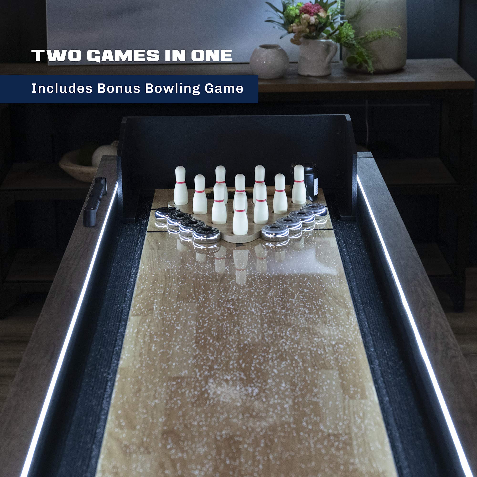 Brookdale American Legend 9’ LED Light Up Shuffleboard Table with Bowling
