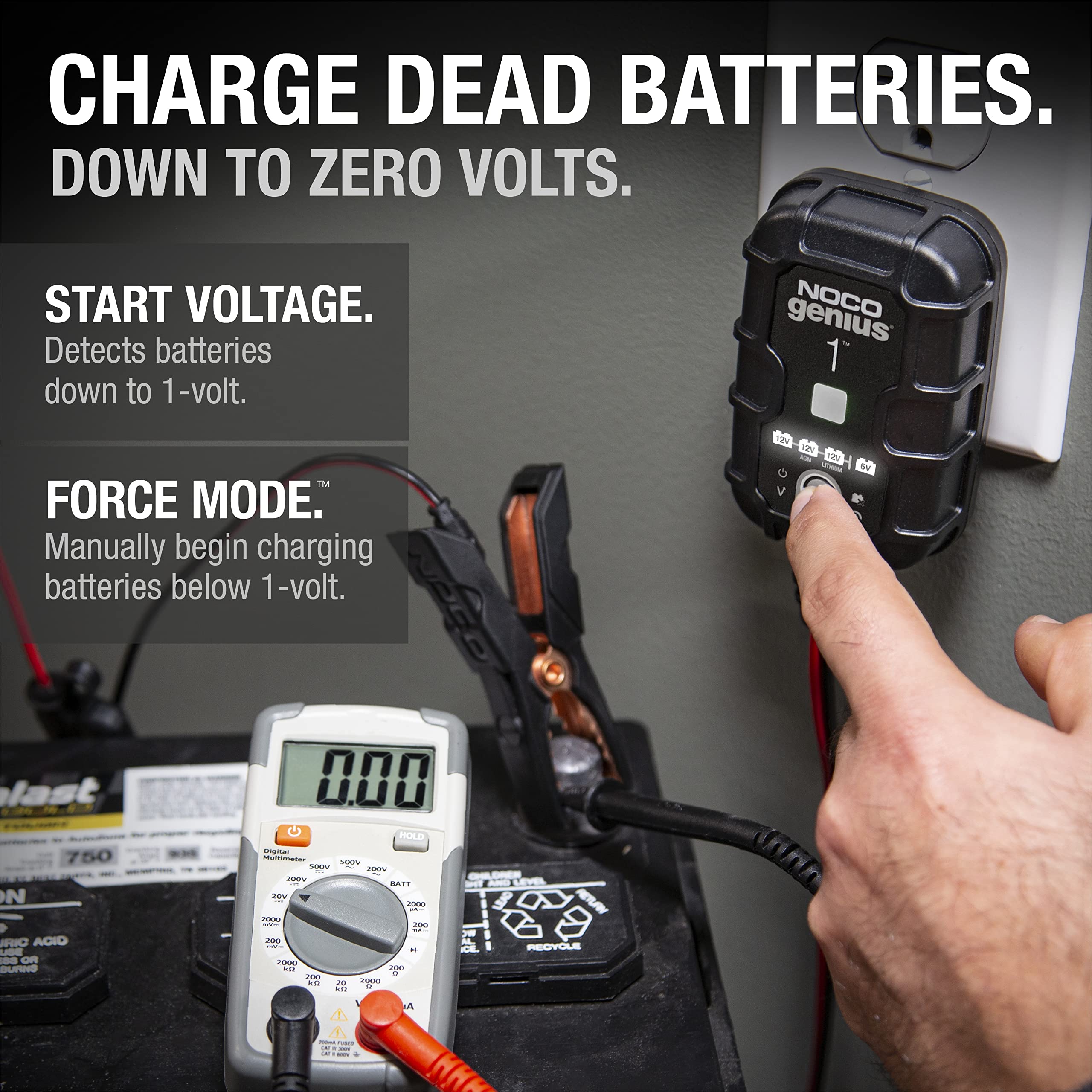 GENIUS1 NOCO: 1A 6V/12V Smart Battery Charger – Automatic Maintainer, Trickle Charger & Desulfator with Overcharge Protection & Temperature Compensation – for Lead-Acid & Lithium Batteries