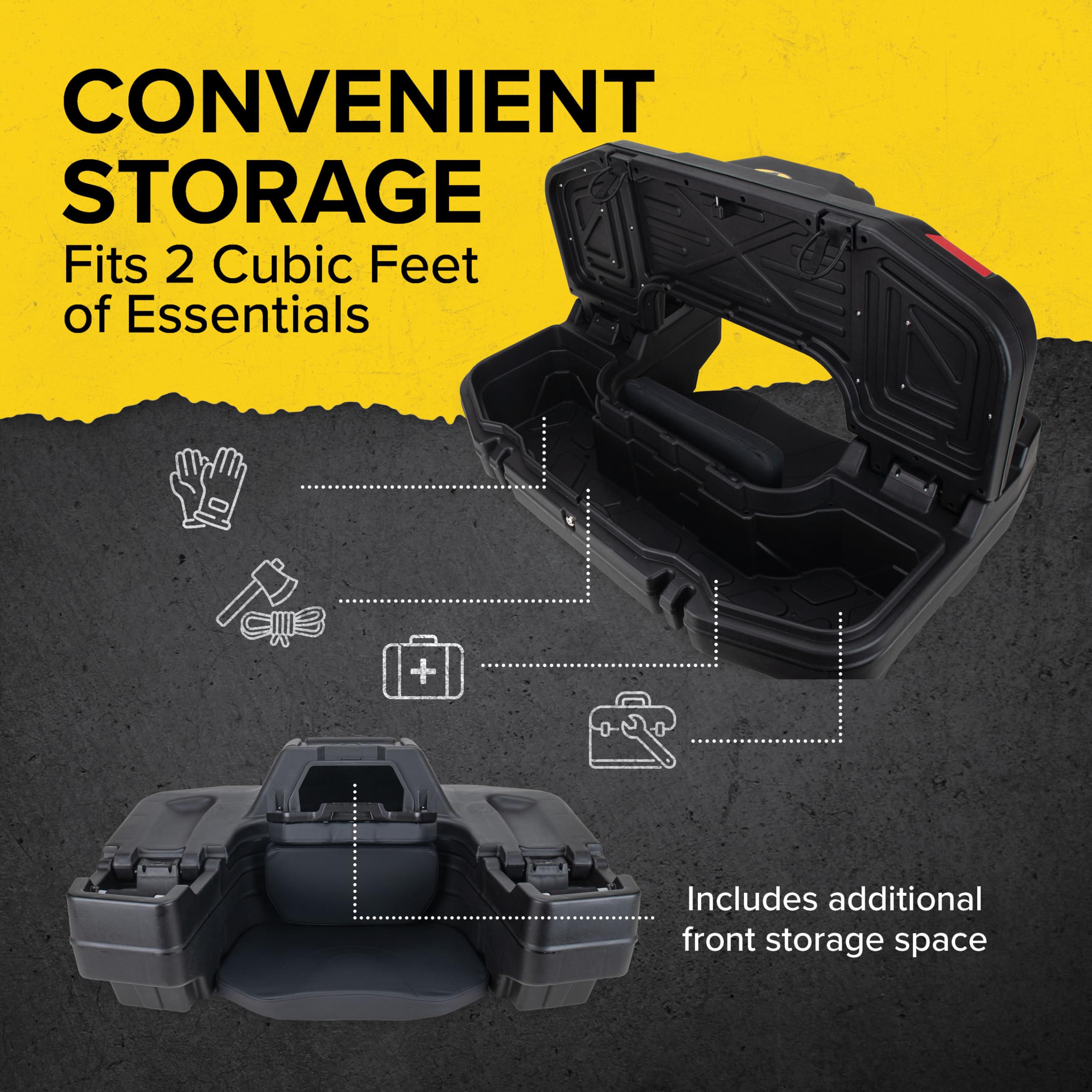 ATV Rear Storage Box & Lounger Black Boar - Rear Seat with Increased Durability - Features Storage with Front Access & Flat Working Surface - ATV Accessories - Fits Most Tubular Racks (66014)