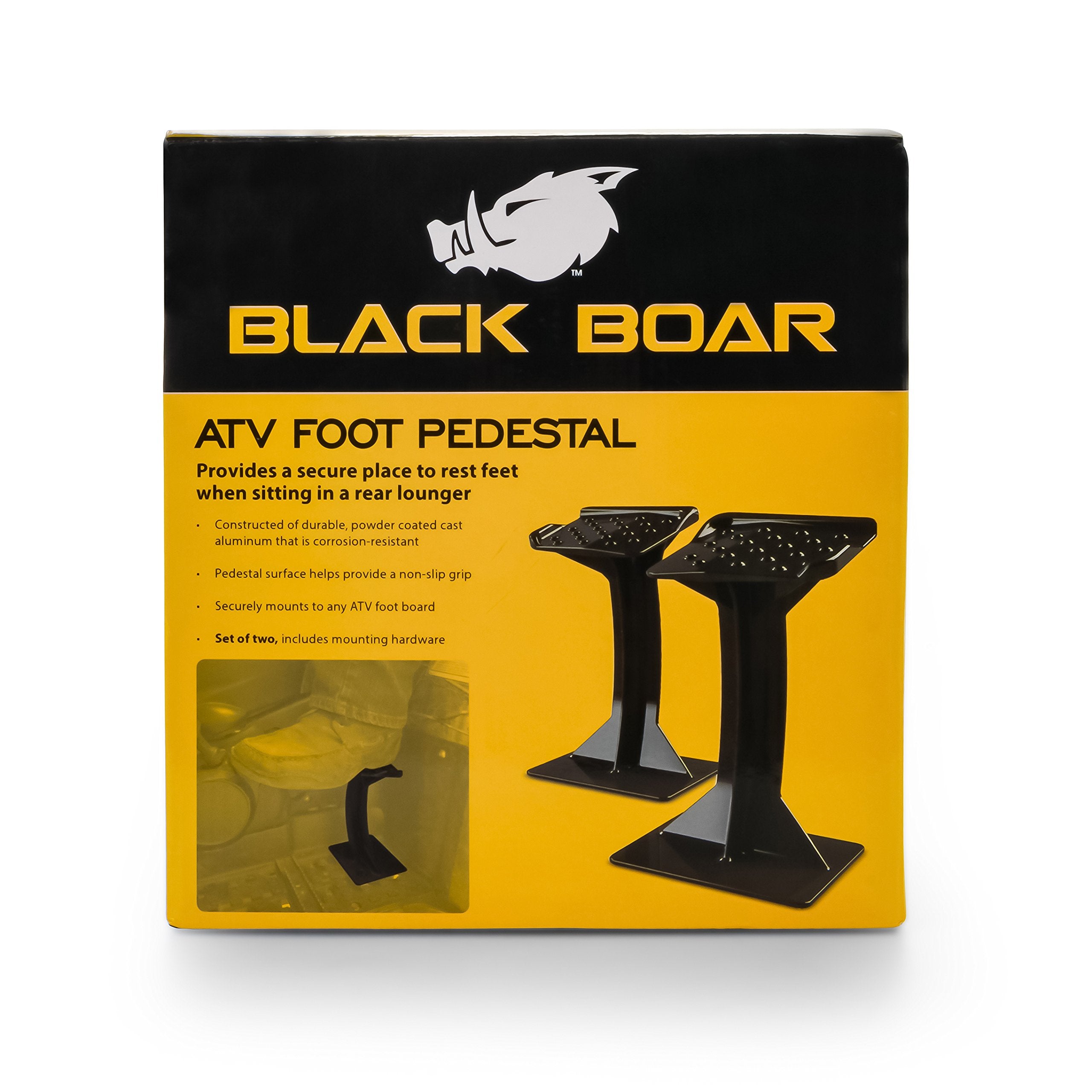 ATV Rear Lounger Black Boar Foot Pedestal - Durable Powder-Coated Cast Aluminum Design & Perforated Surface for Firm Foot Hold - Mounts to Most ATV Footboards - 8-3/8” (H) x 4” (W) - Set of 2 (66017)