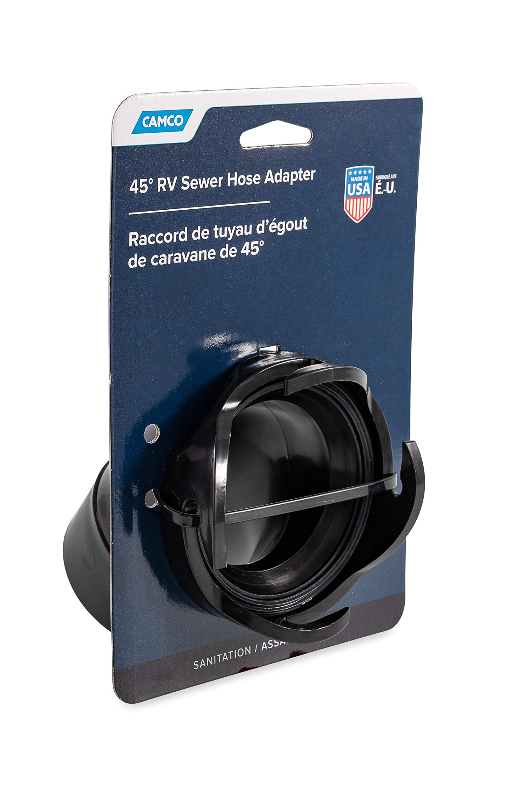 45 Degree Camco 39403 Hose Adapter Sewer Fitting,Black,3 Inch