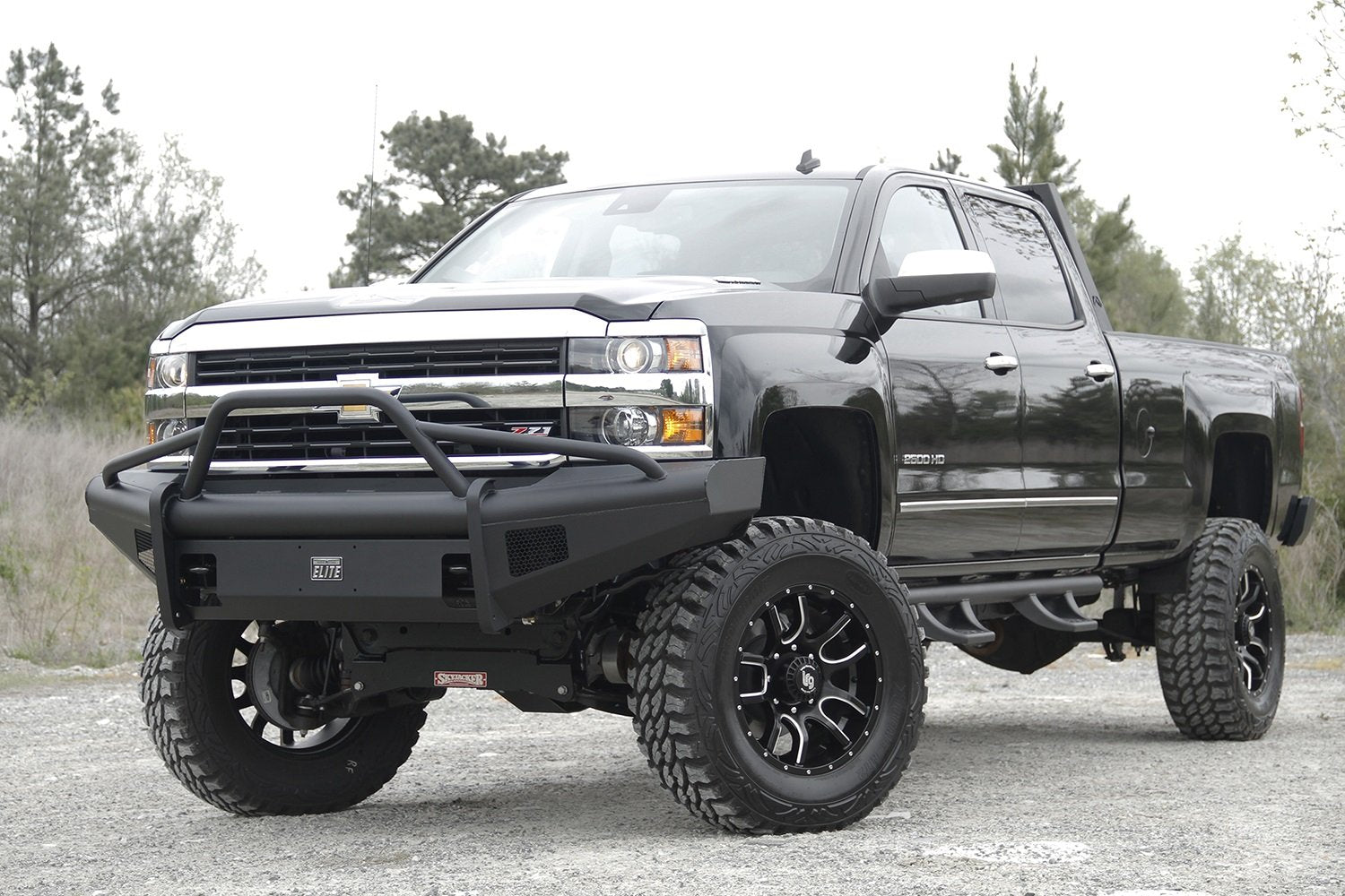 Fab Fours Elite Front Bumper CH05-Q1362-1 2 Stage Black Powder Coated w/Pre-Runner Grill Guard Incl. Light Cut-Outs