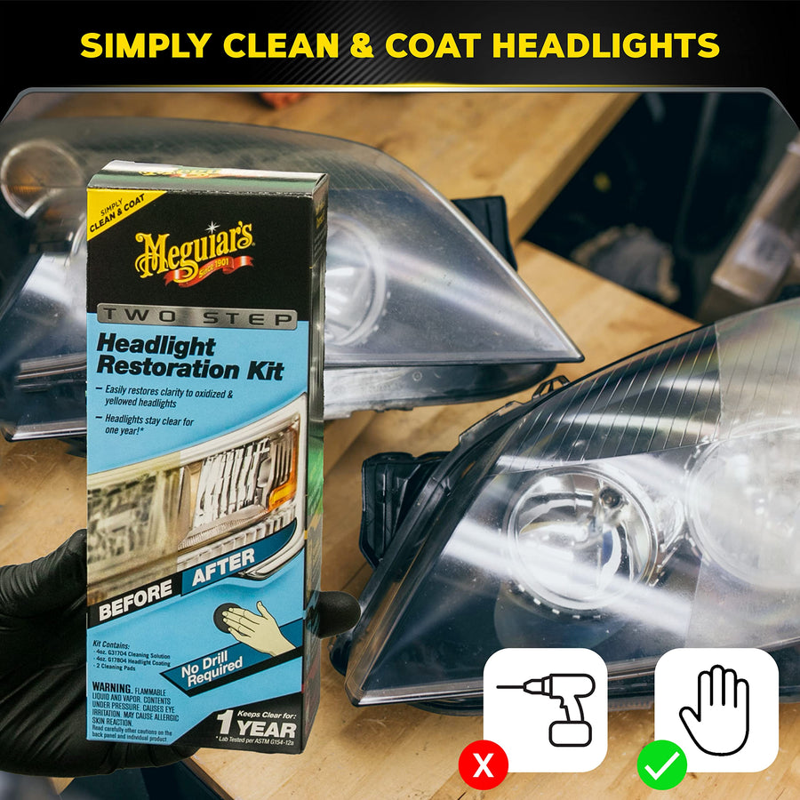 Meguiar's Headlight Restoration Kit Two Step, Headlight Cleaner Restores Clear Car Plastic and Protects from Re-Oxidation, Includes Headlight Coating and Cleaning Solution - 4 Count (1 Pack)