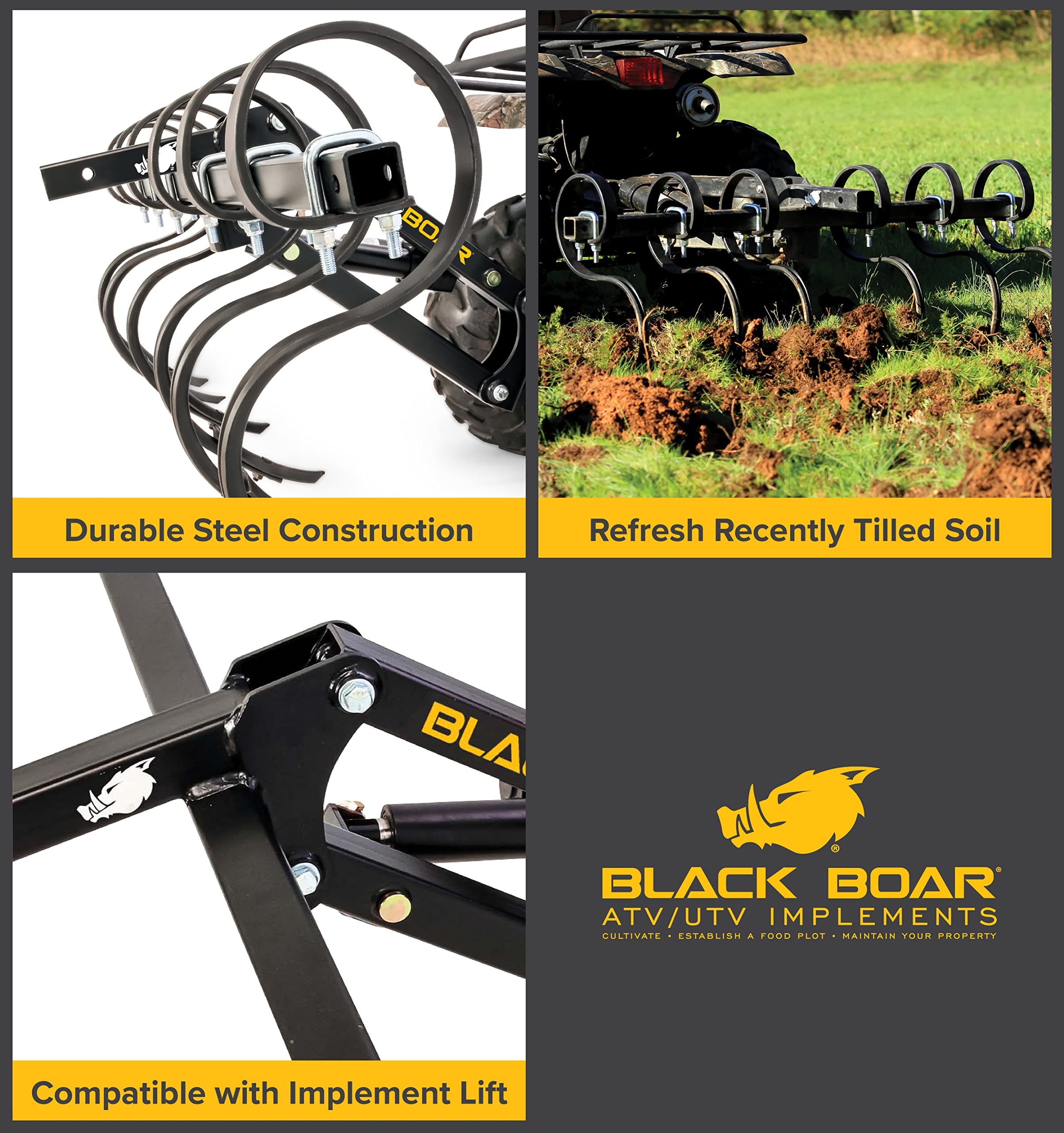 Camco Black Boar S-Tine ATV/UTV Cultivator, for New Ground Preparation or Re-tilling (66007), Implements