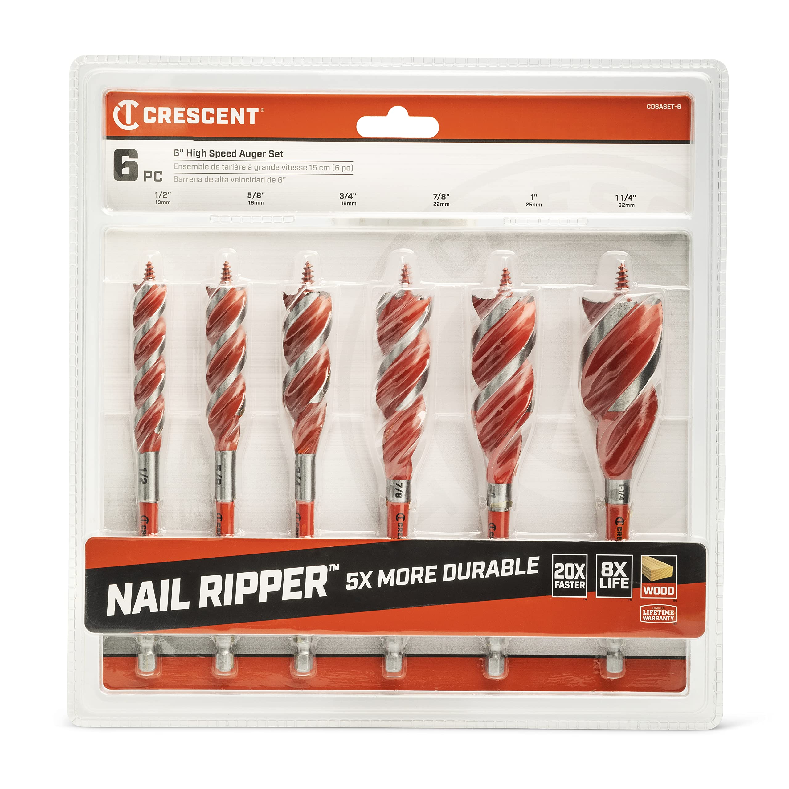6 Piece Crescent High Speed Auger Set - 6.25" | CDSASET-6