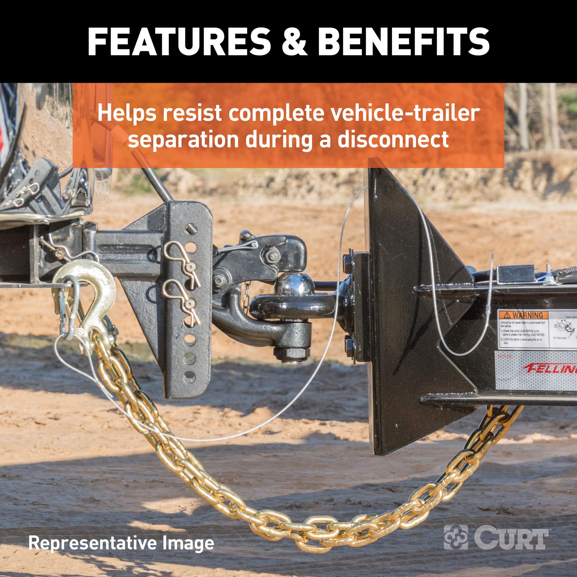 CURT 35-Inch Trailer Safety Chain with 1/4-In Clevis Snap Hook, 12,600 lbs Break Strength
