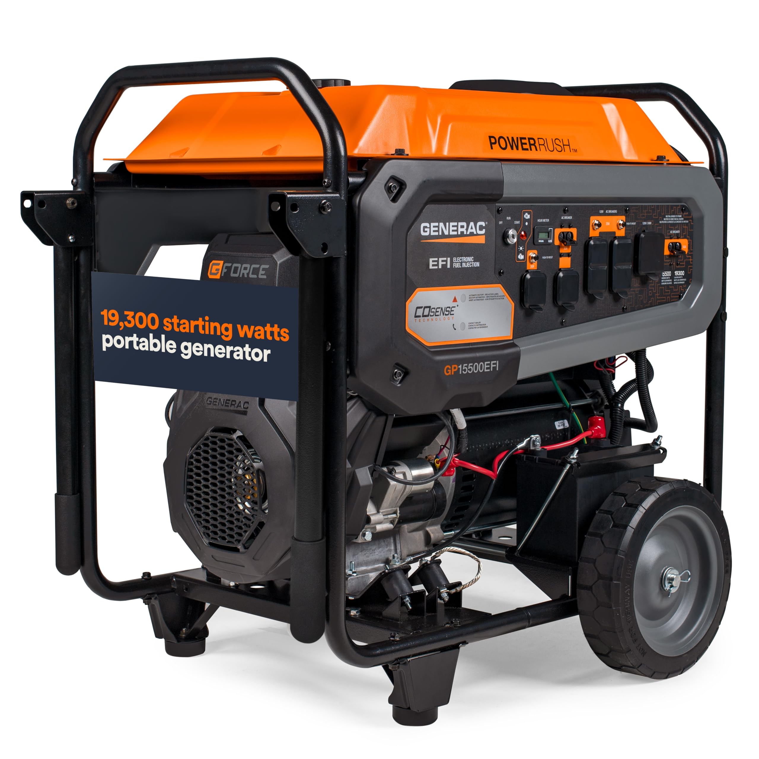 Generac Portable Gas Generator 19,300 Starting Watt - Electric Start - Home Backup or RV Ready - Heavy Duty Frame - Quiet, Long Runtime, Emergency Power - 49-State Compliant