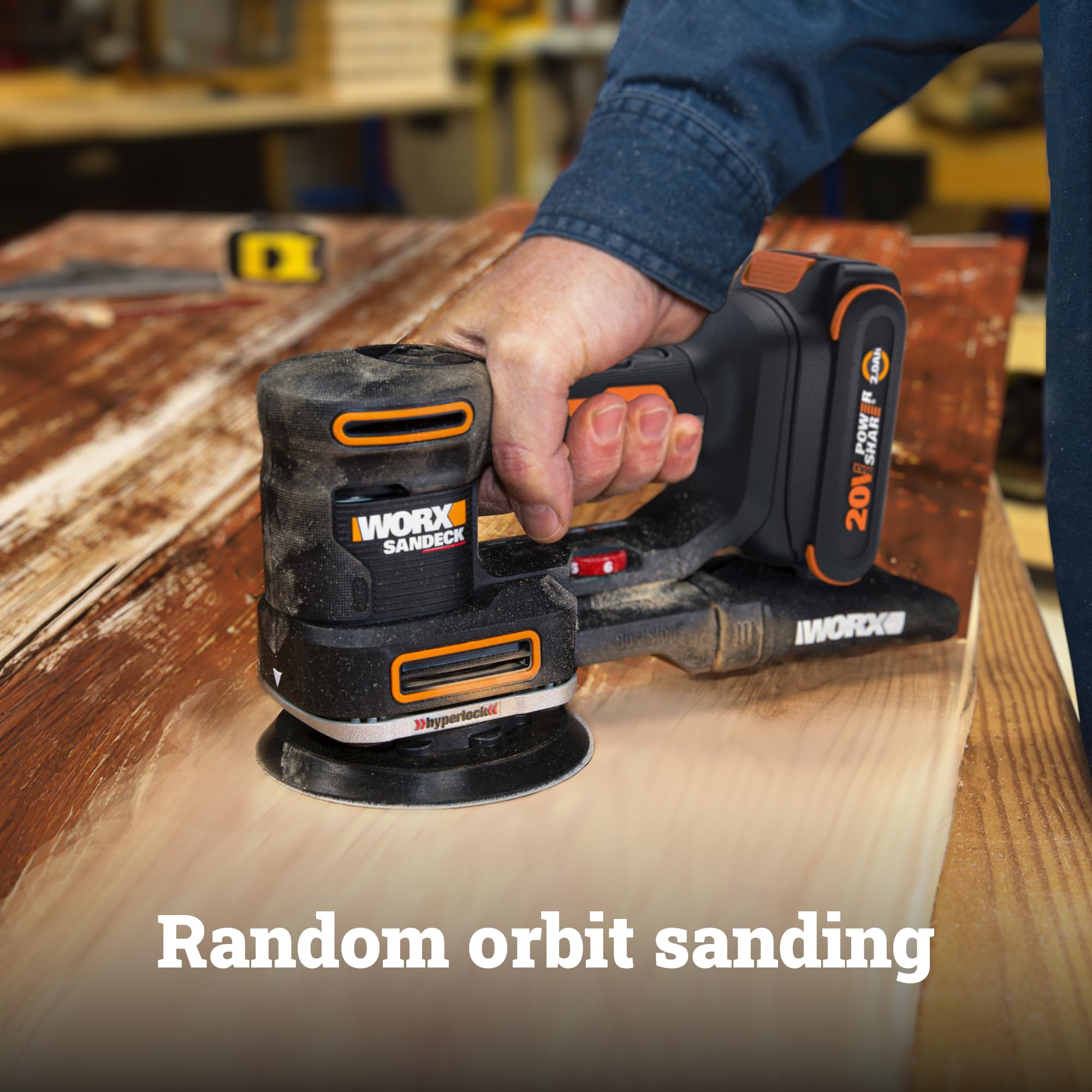 Cordless WORX Sander, 20V 10,000 orbits/minute Electric Sander, 5-in-1 Functions, Tool-less Sanding Pad Change, Tool Only, PowerShare