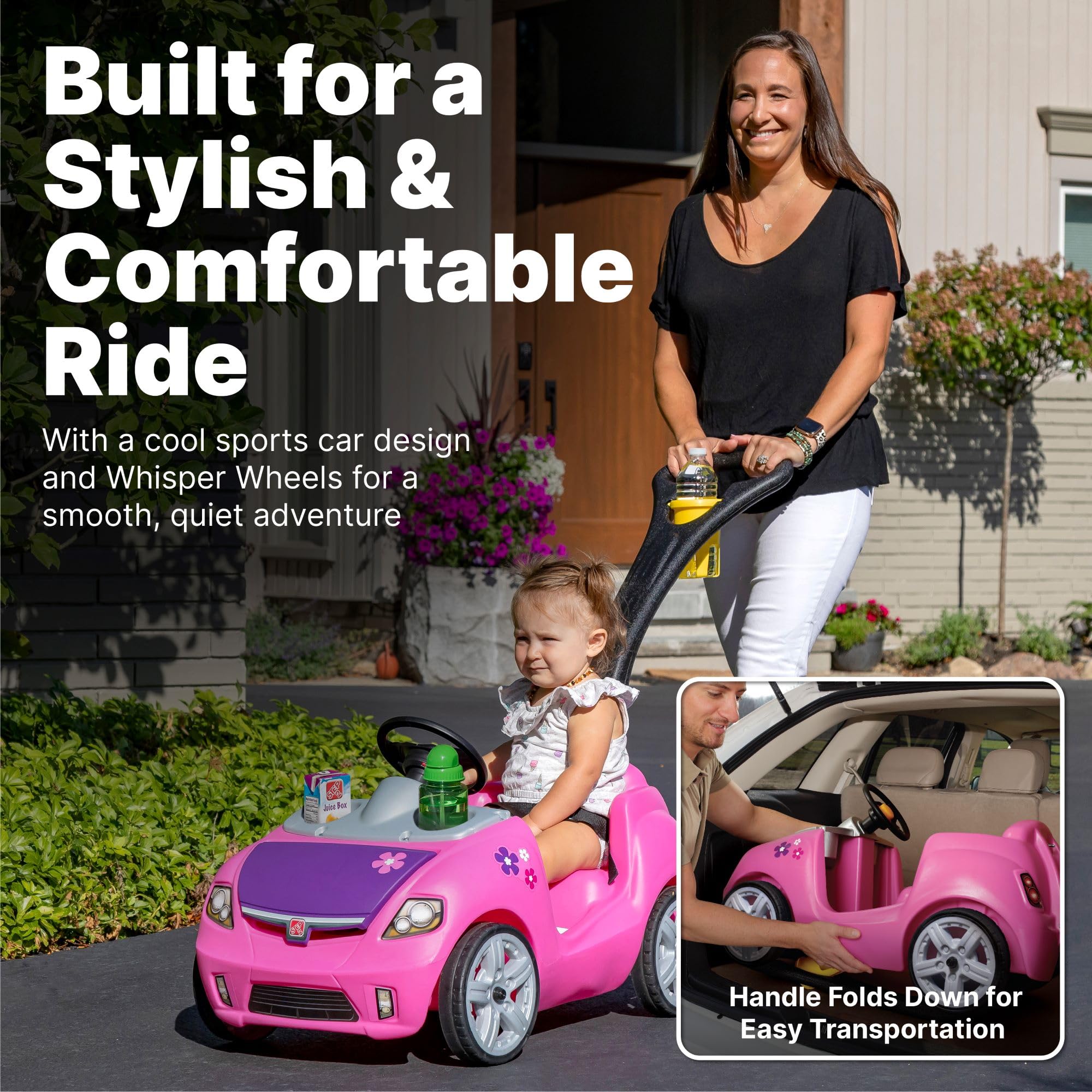 Step2 Whisper Ride II Push Cars Kids, Ride On Car, Seat Belt, Horn, Toddlers Ages 1.5 – 4 Years Old, Max Weight 50 lbs., Quick Storage, Stroller Substitute, Pink