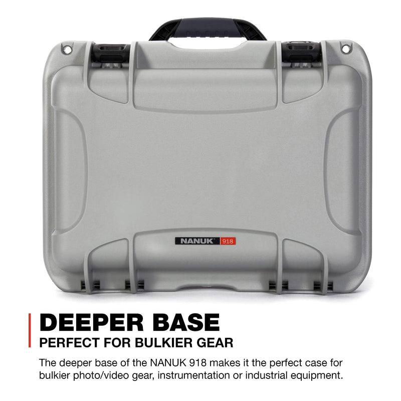 Medium Nanuk 918 Waterproof Hard Case with Foam Insert 16.9" x 12.9" x 9.3" - Silver