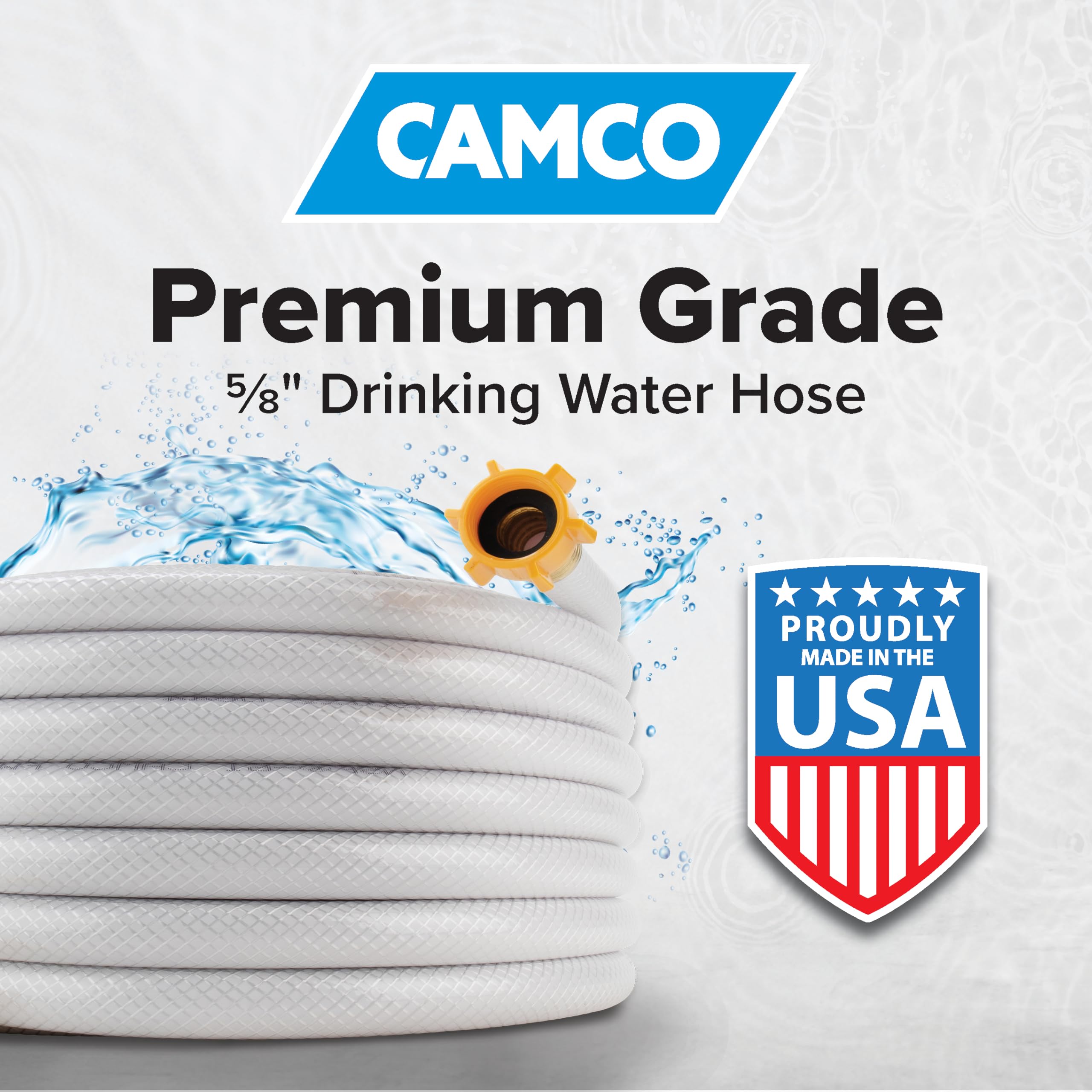 25-Ft Camco TastePURE Water Hose - RV Drinking Water Hose Contains No Lead, No BPA & No Phthalate - Features Diamond-Hatch Reinforced PVC Design - 5/8” Inside Diameter, Made in the USA (22783)