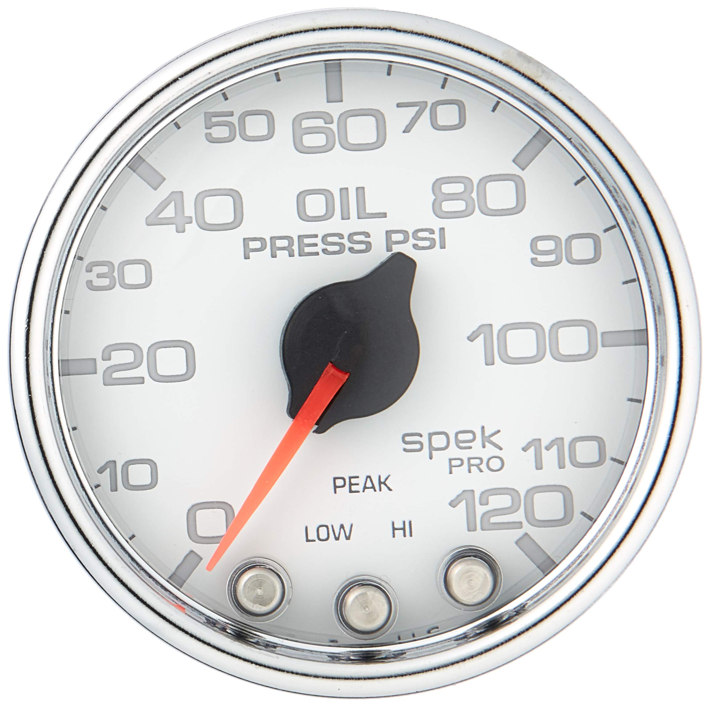 Gauge AUTO METER P32511 Oil Pressure (Spek-Pro 2 1/16", 120Psi, Stepper Motorwith Peak & Warn, Wht/Chrm, Spek-Pro)