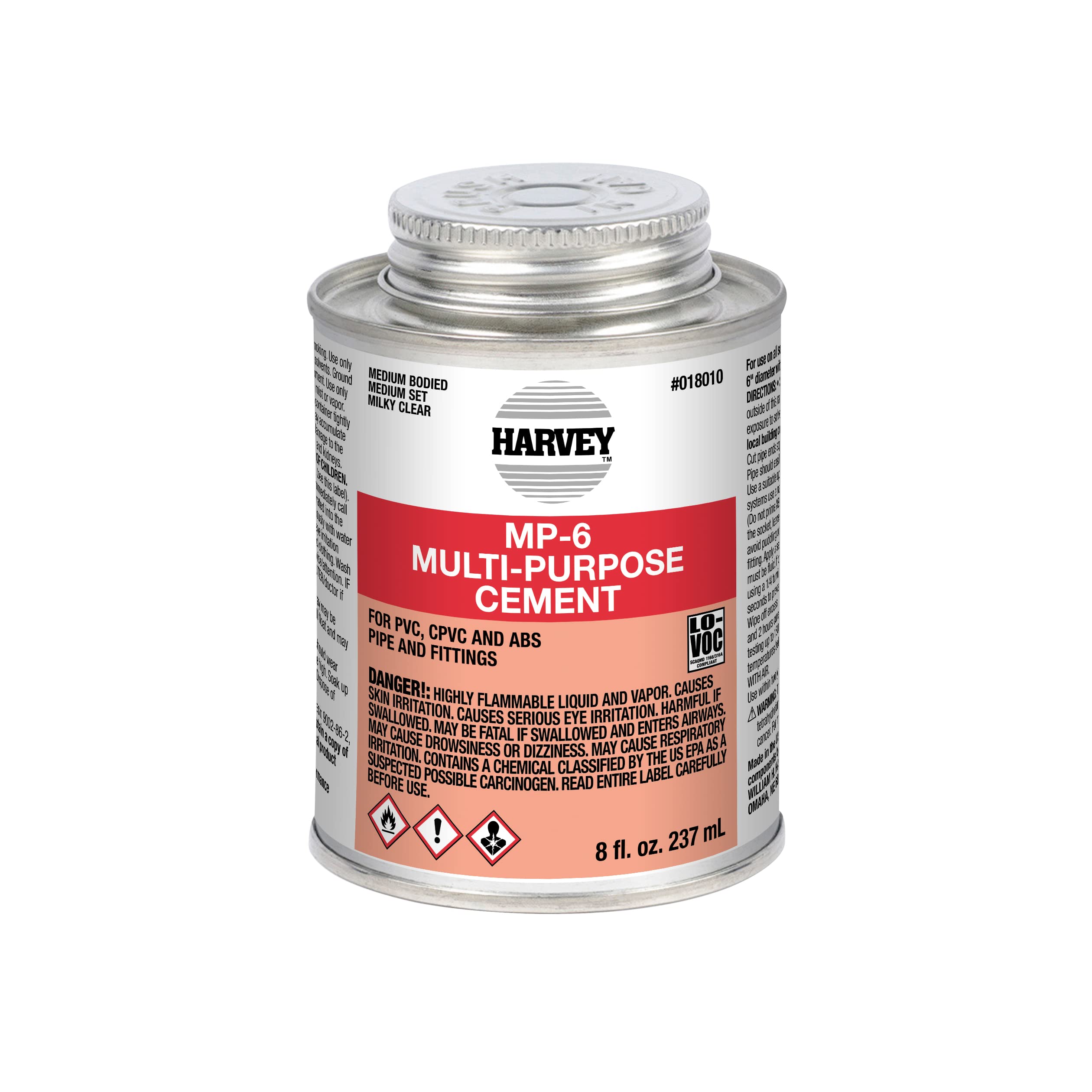 Medium Set Harvey 018010-24 Multi-Purpose Solvent Cement, 8 Oz, Dauber Can, Milky, Liquid, Clear, 8 Fl Oz