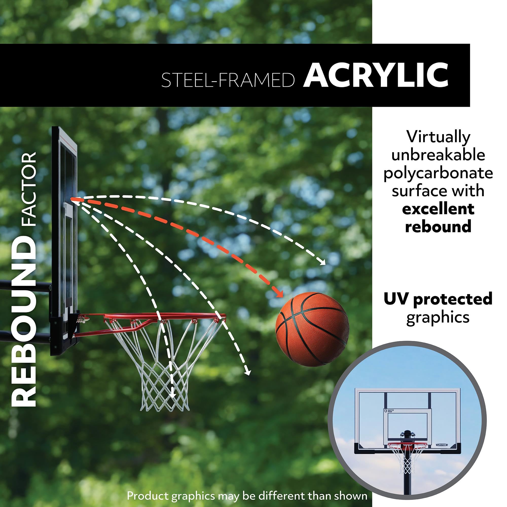 54 Inch Lifetime Portable Basketball Hoop, Steel-Framed Acrylic Backboard