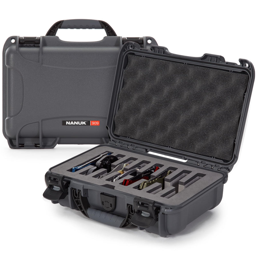 Travel Knife Case NANUK 909 – Waterproof Pocket Knife Storage with 8 Slots, 12.6” x 9” x 4.4” - Lightweight, Lockable, Dustproof, Impact-Resistant & Durable - Graphite
