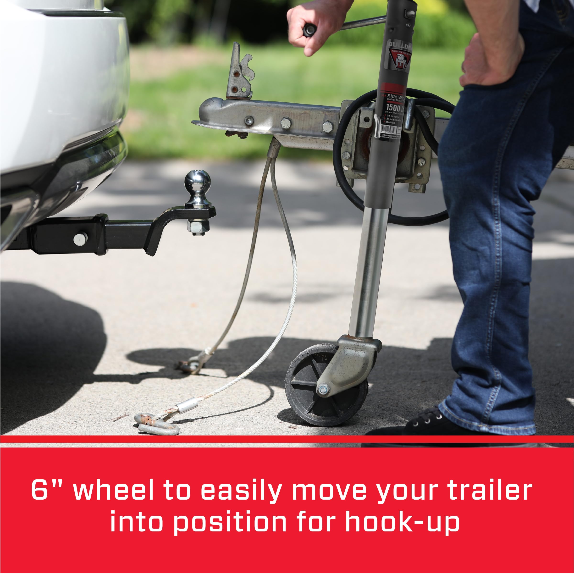 Round Bulldog 151444 Trailer Jack, Side Mount, 1,500 lbs. Lift Capacity, Sidewind, Bolt-On, 10 Inch Travel