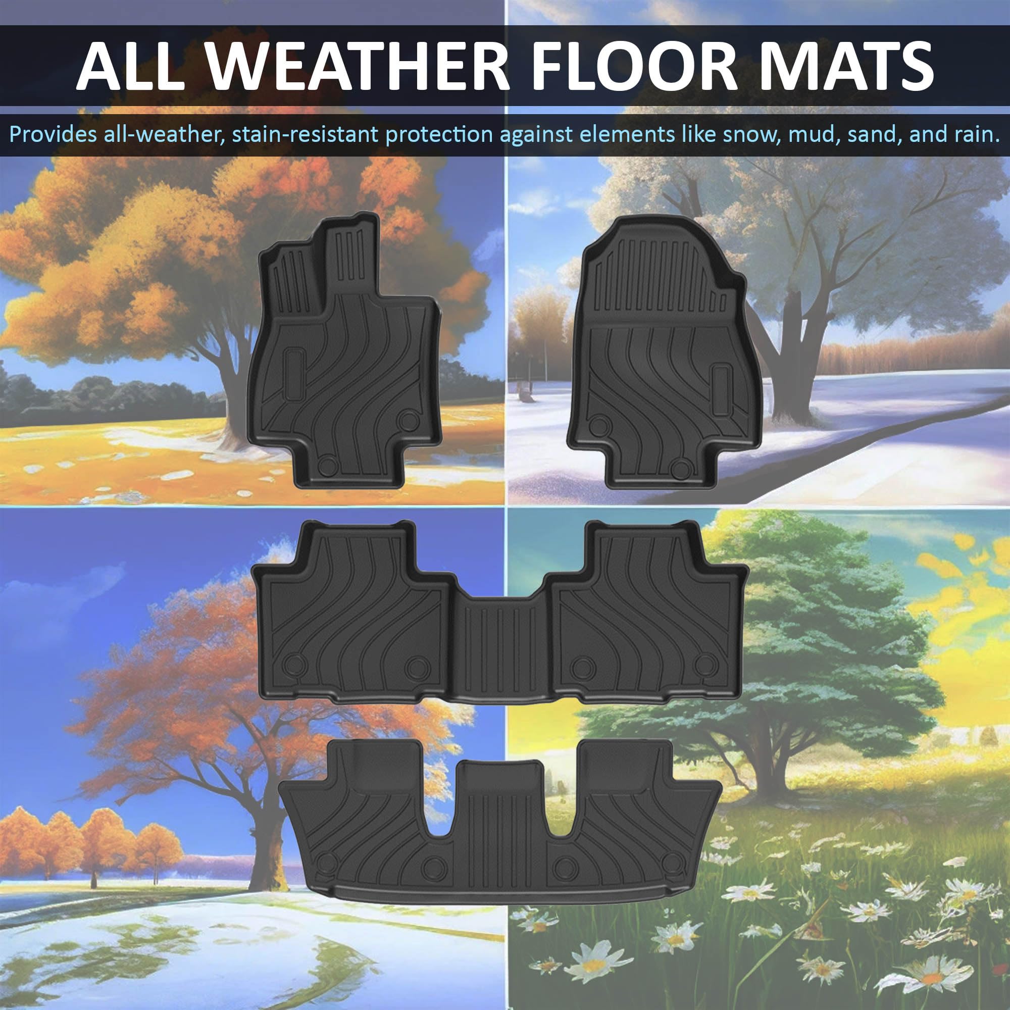 TOTALINER Black Horse Heavy Duty Floor Mat Anti-Skid Black 1.37'' Thickness Compatible with 2024-2024 Toyota Grand Highlander 7-seats-FMTHI24