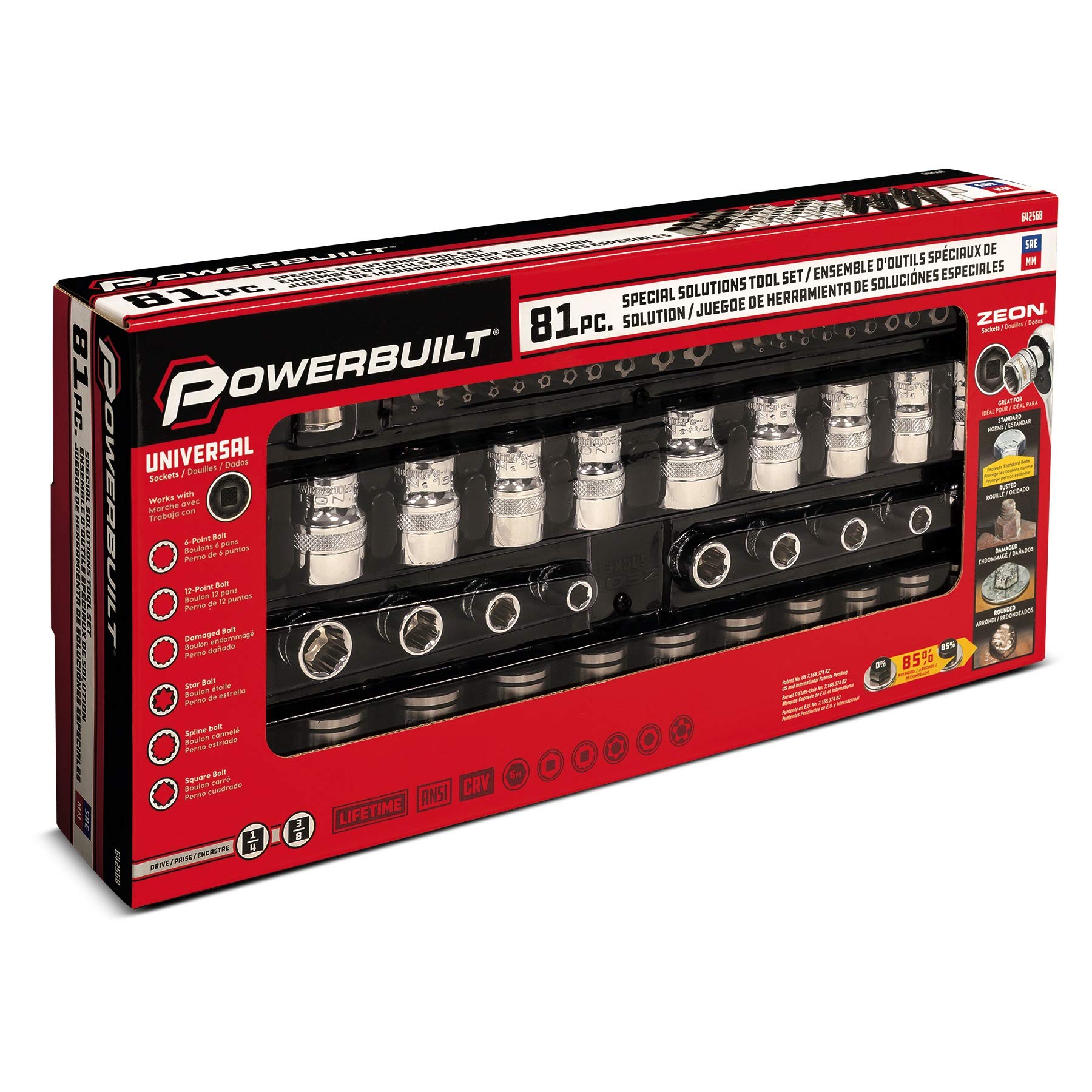 Powerbuilt 81 Piece Socket & Bit Set Special Solutions – Removes Damaged, Tamper-Proof Fasteners – Includes ZEON, Spline, Hex, Star, Security Bits, Bit Adapters & Storage Tray - 642568