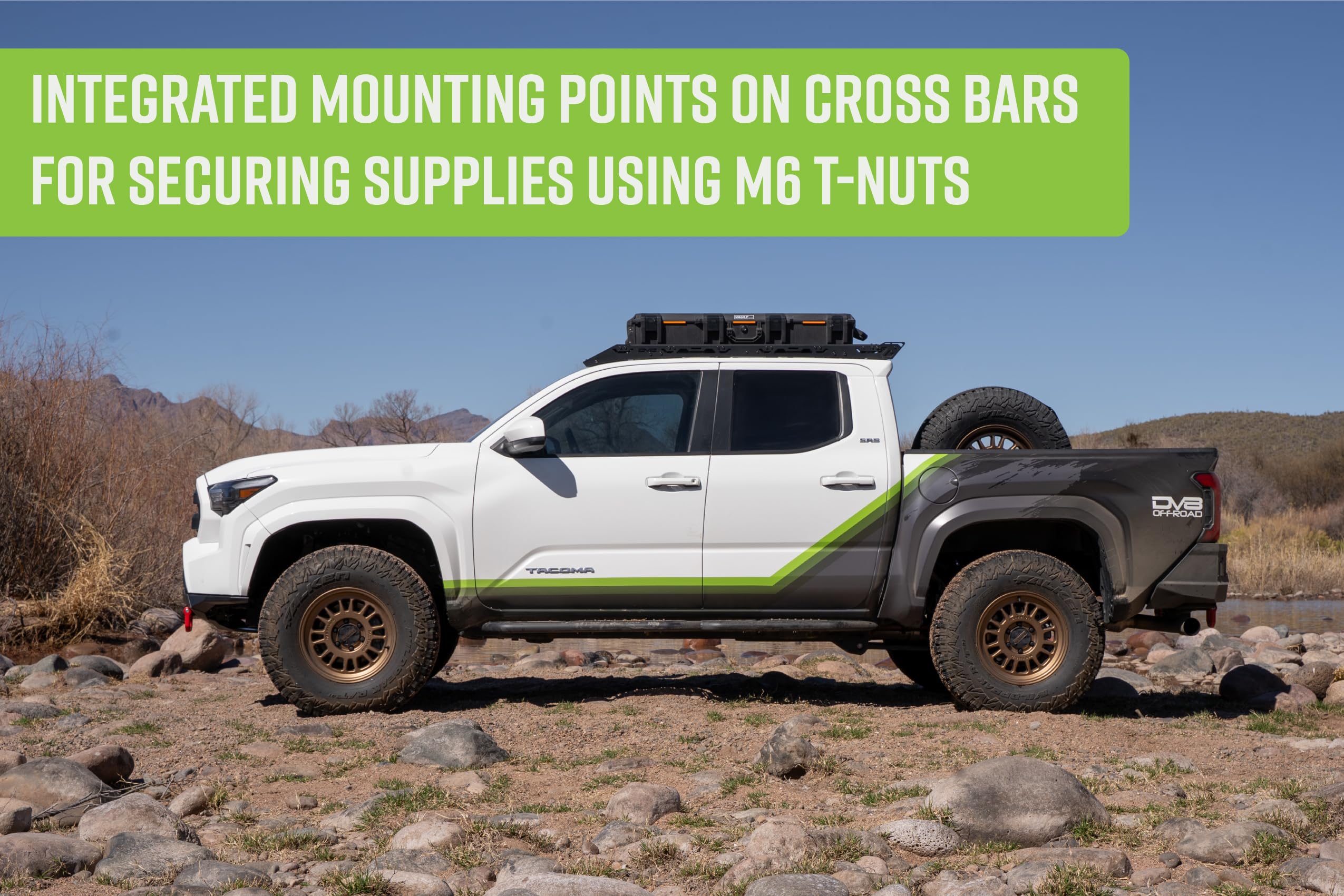 Offroad DV8 Roof Rack for 2024-2025 Toyota Tacoma Double Cab | Mounts Tents, Storage Boxes, Tools, & More | Ultra Low-Profile Fitment | Integrated Mounting Points for Accessories | Durable Aluminum