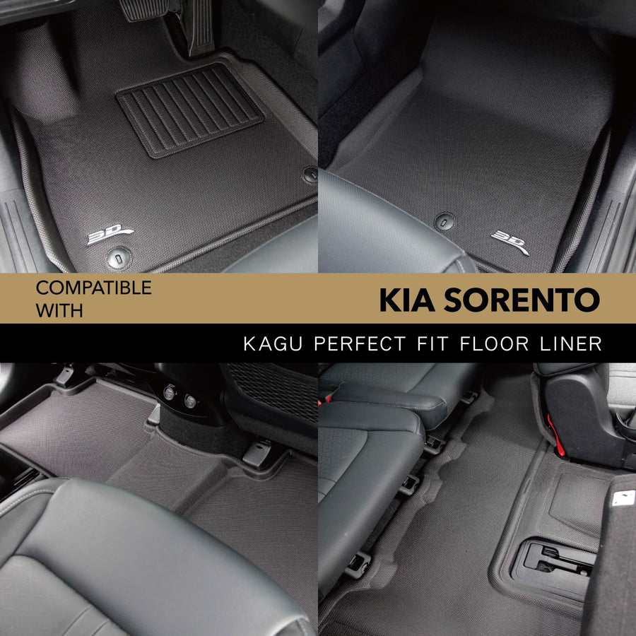 Kagu Floor Mat 3D MAXpider Custom Fit (Black) Compatible with Kia Sorento 6-Seat 2021-2026 - Full Set