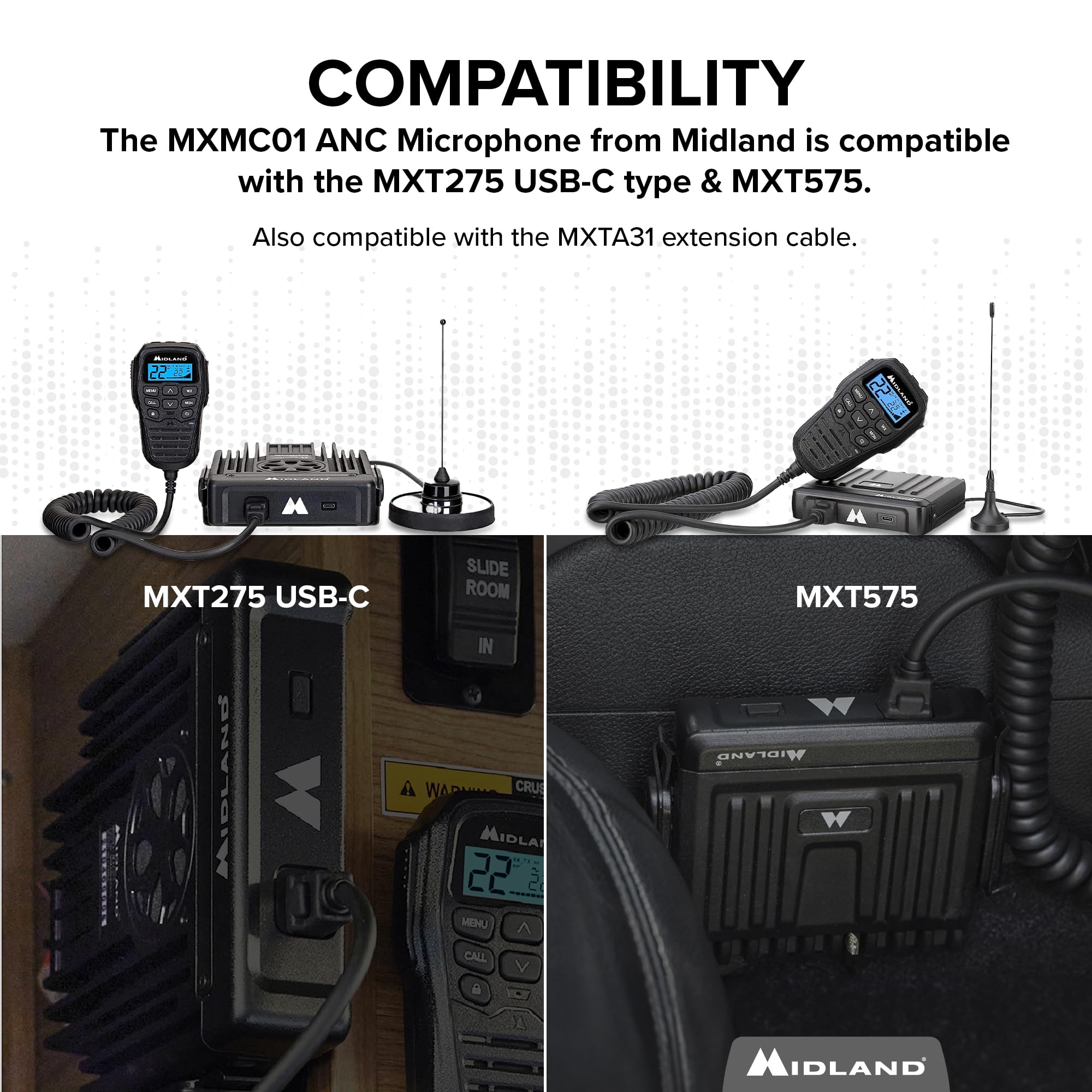 MXMC01 – Midland | Replacement Microphone for MXT275 & MXT575 – ANC Automatic Noise Canceling Electronic Microphone – Off-Roading Loud and Open-Air Vehicle - GMRS Farming Overlanding