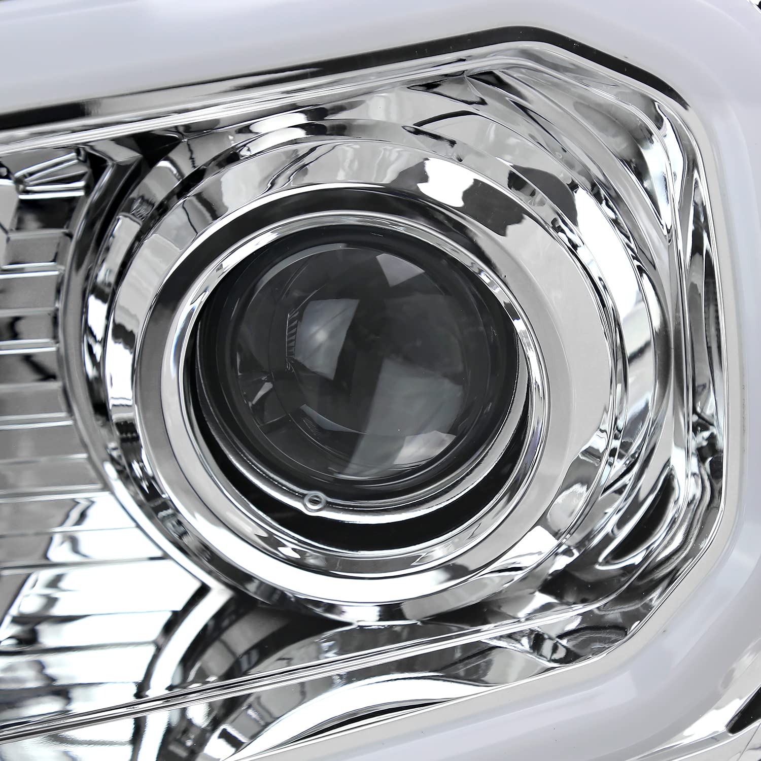 Chrome Projector Headlights w/LED Bar Spec-D Tuning Compatible with 2012-2015 Toyota Tacoma, Left + Right Head Lights Assembly