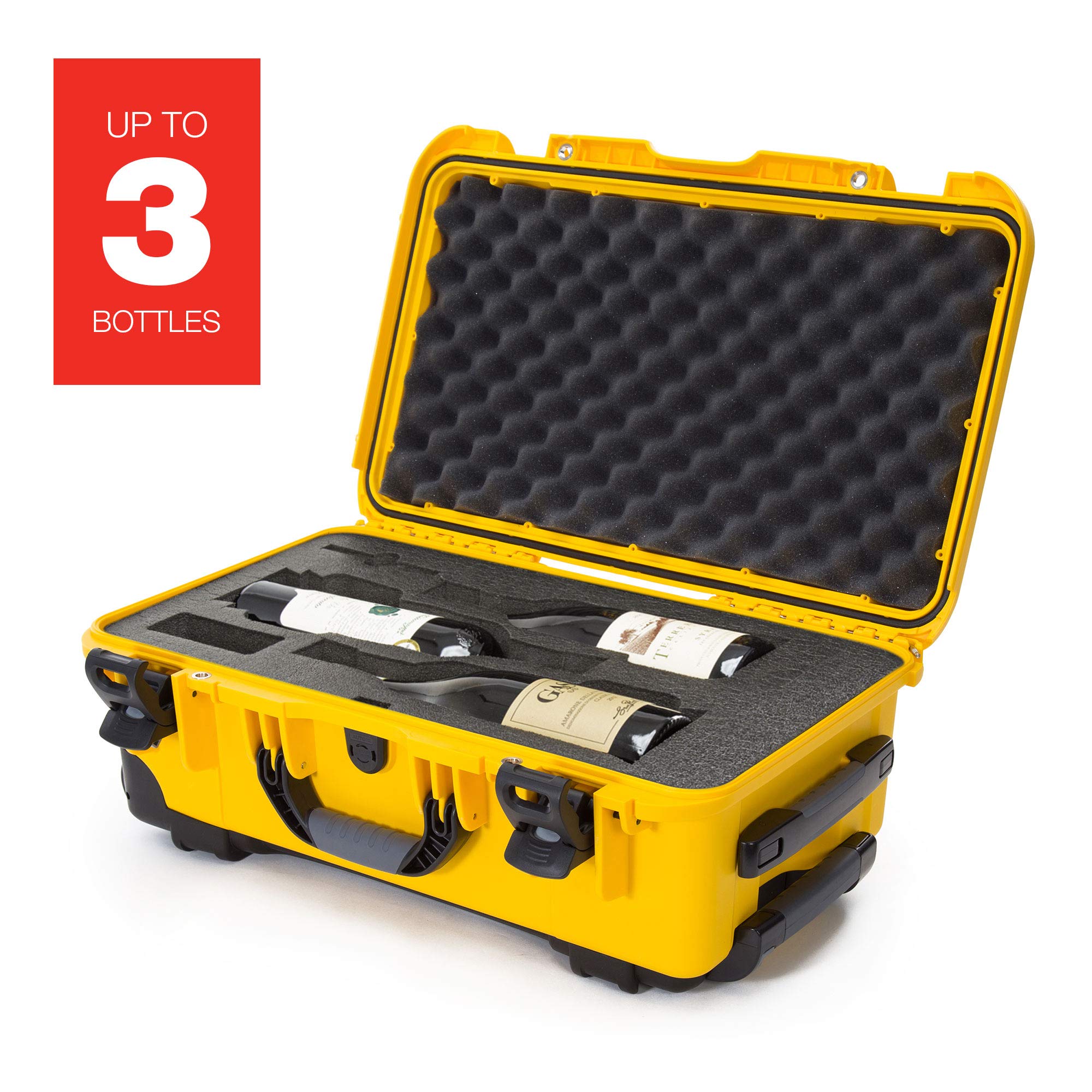 Protective Travel Case Nanuk 935 for 3 Bottles of Wine w/Wheels and Extendable Handle, TSA Approved - Yellow (935-3BTLS4)
