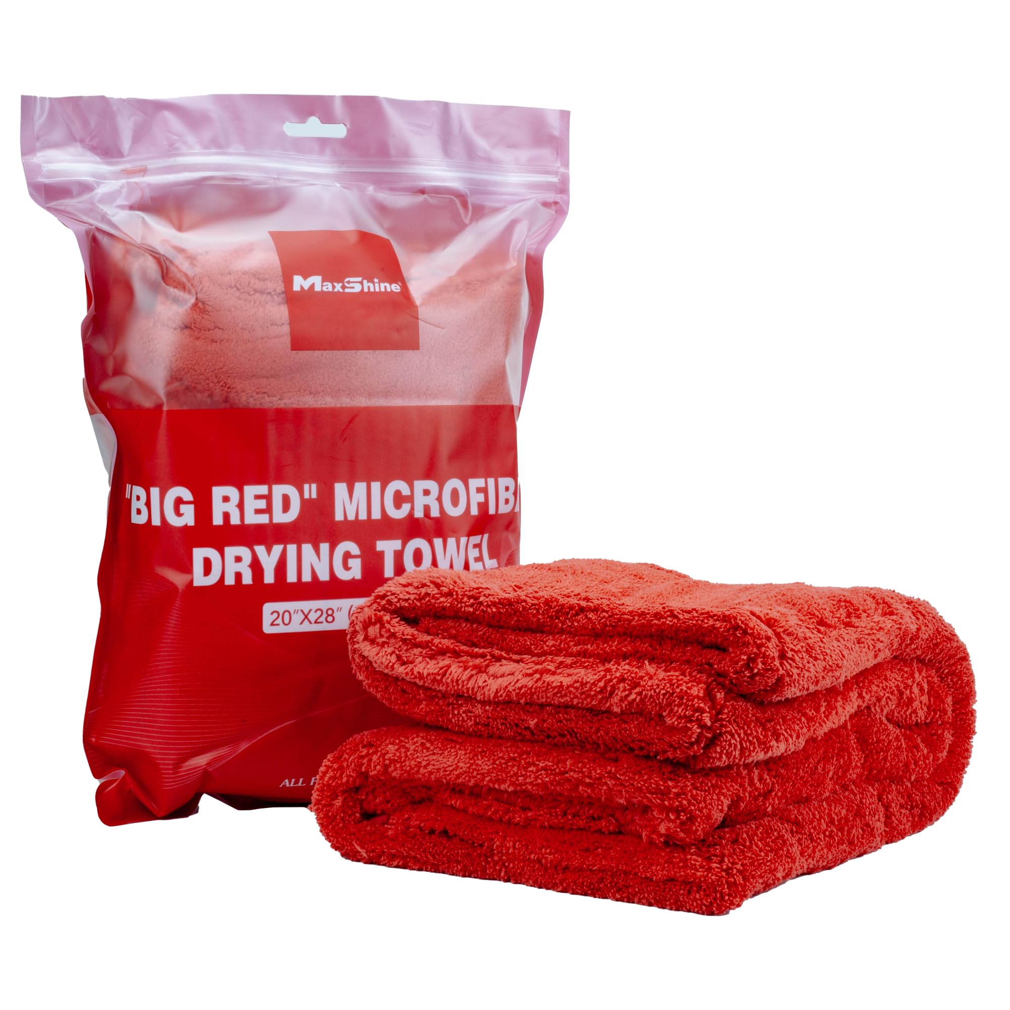 Big Red Maxshine Microfiber Towel (1000GSM) - Large Plush, Rinse-Free, Double-Sided Detailing for Cars (20”x28” / 51x71cm), Professional Auto Detailing Towel