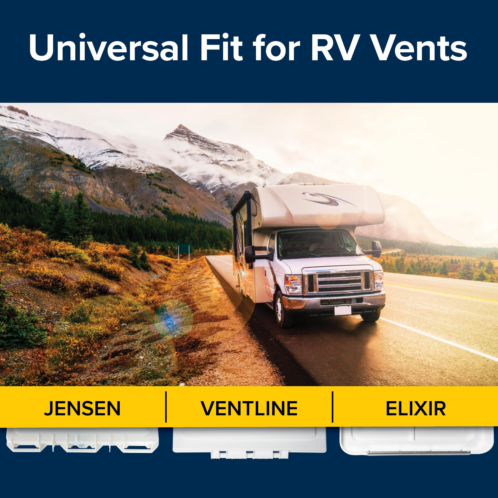 Camco RV Universal Roof Vent Replacement Kit — Fits Standard 14" x 14" Vent Openings – Works with Jensen, Ventline, and Elixir Models – Includes 3 Hardware Options (40195)
