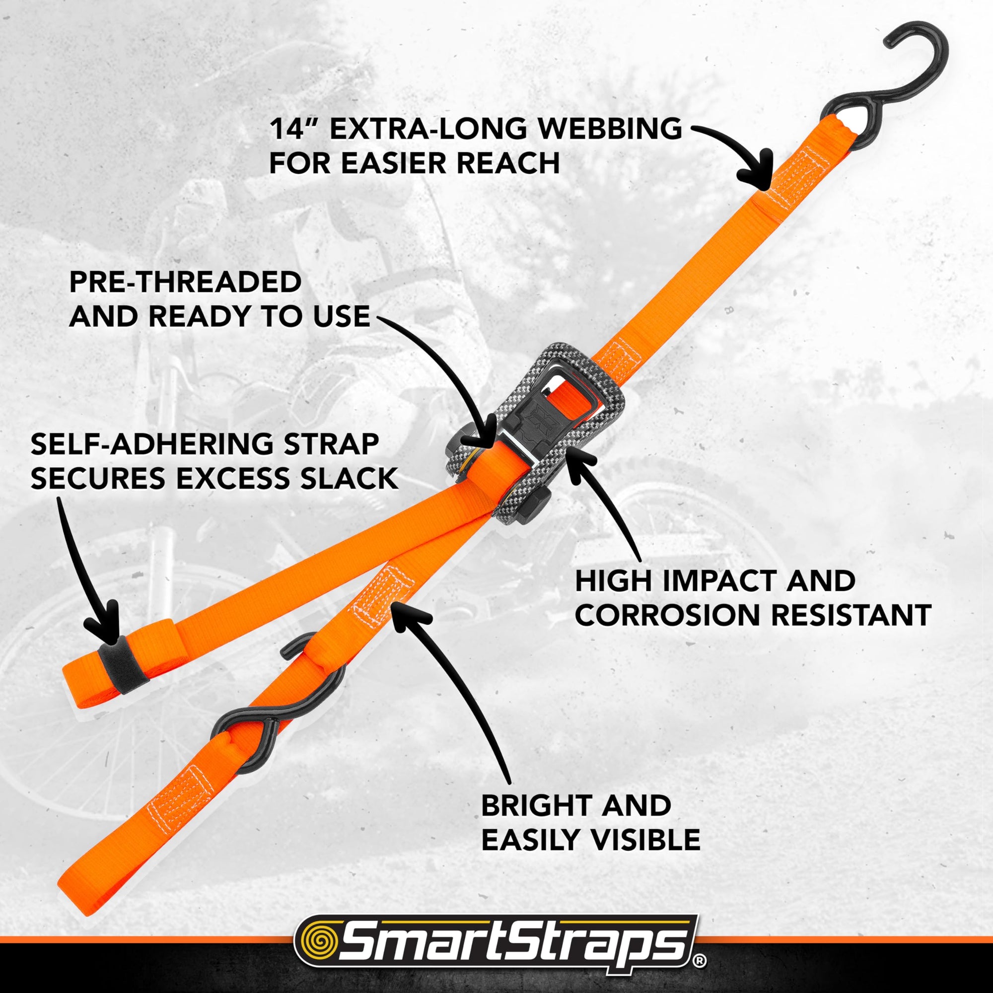 CarbonX Ratchet Tie Downs SMARTSTRAPS - 249 14' 3000lb 4 Pk