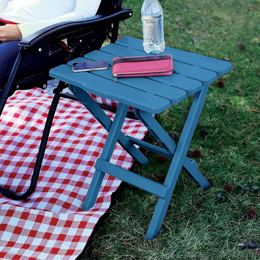 Camco Aqua Adirondack Large Portable Outdoor Folding Side Table-Perfect for The Beach, Camping, Picnics, Cookouts and More-Weatherproof and Rust Resistant (21036)