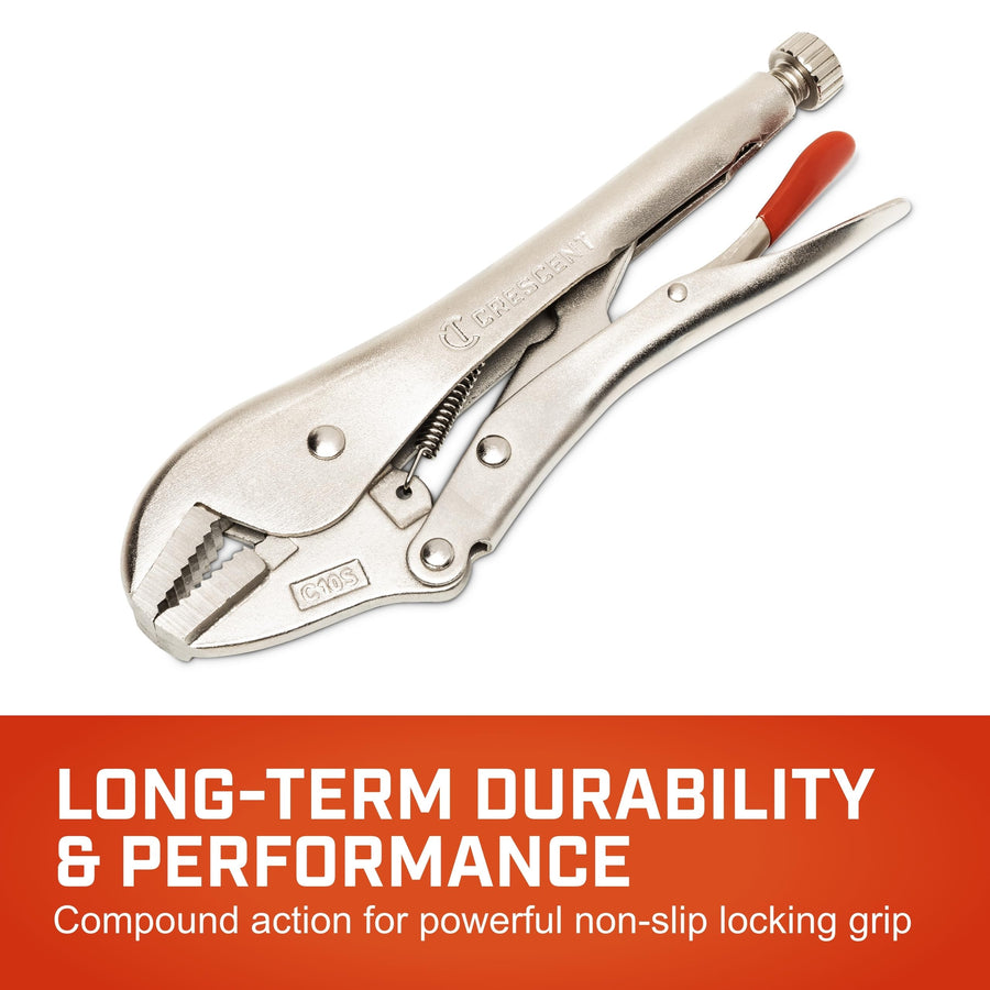 Crescent Locking Pliers Straight Jaw - Premium Pliers with Compound Action & Angled Tooth Pattern - Professional Hand Tool - 10" - C10SVN-08