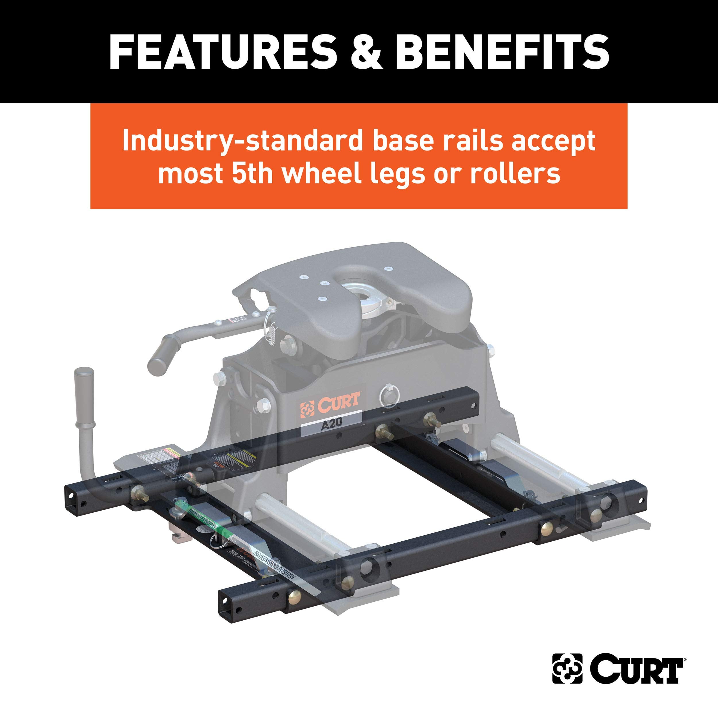 CURT 16027 Silverado Replacement, Sierra 2500, 3500, Ford F250, F350 Puck System 5th Wheel Adapter with Standard Rails, 25,000 lbs