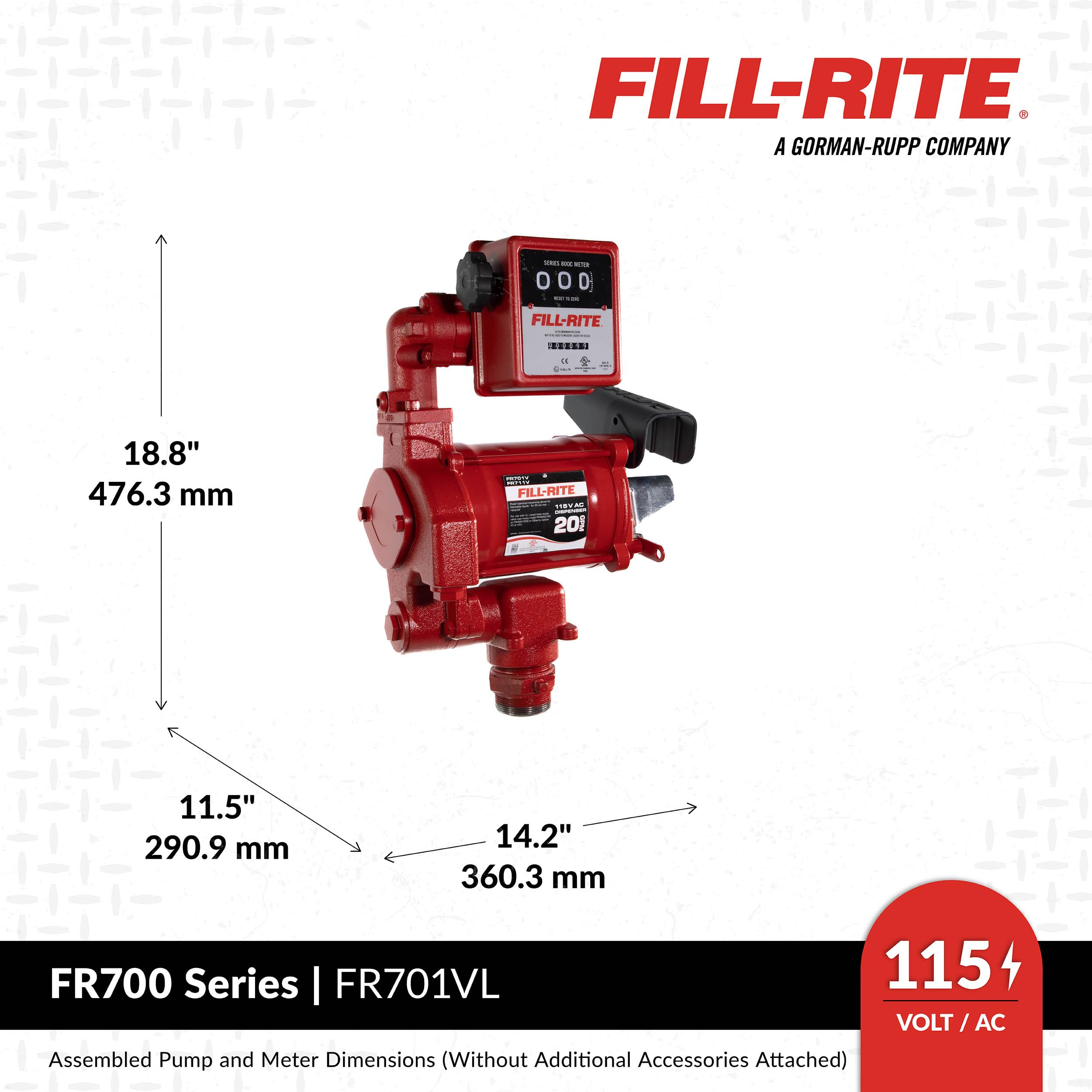 Fill-Rite 115V FR701VL Fuel Transfer Pump with Standard Mechanical Meter Package, Liters | For Gasoline, Diesel, Kerosene, Ethanol Blends, Methanol Blends & Biodiesel up to B20