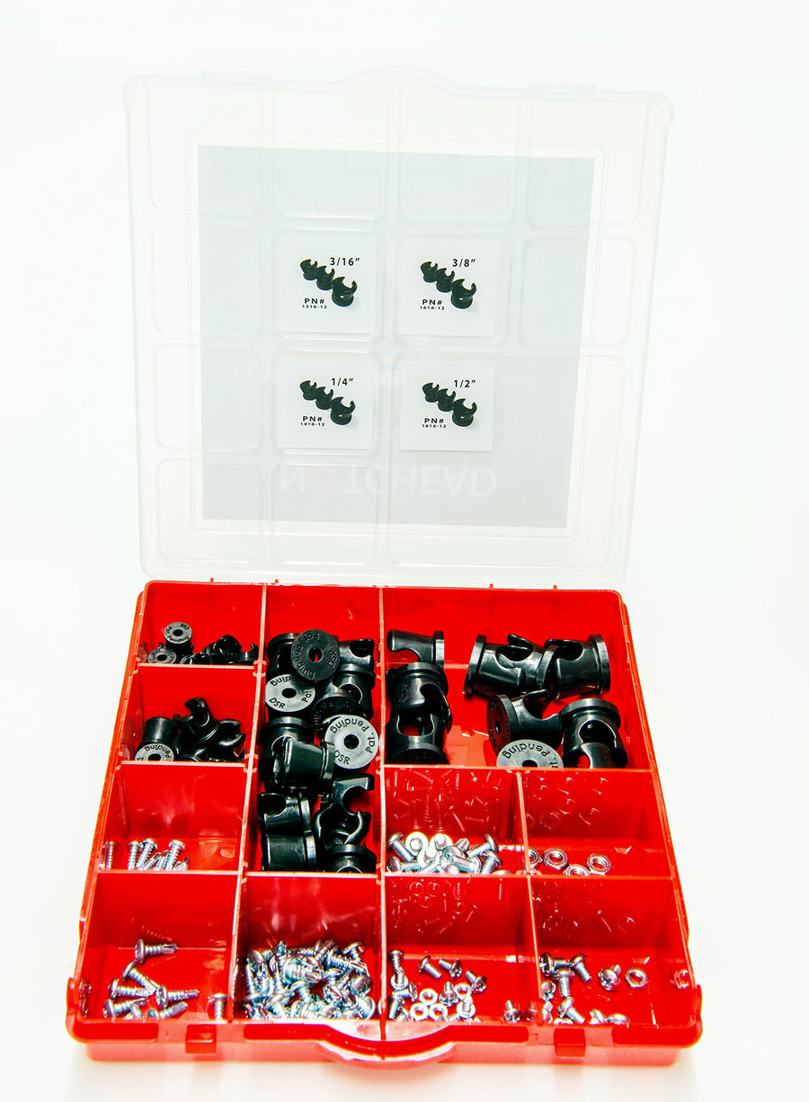 Hard Line Clamp NotcHead 1100 Shop Builder Kit (kit has 18 x 3/16", 10 x 1/4", 18 x 3/8" and 10 x 1/2" hard line clamps)