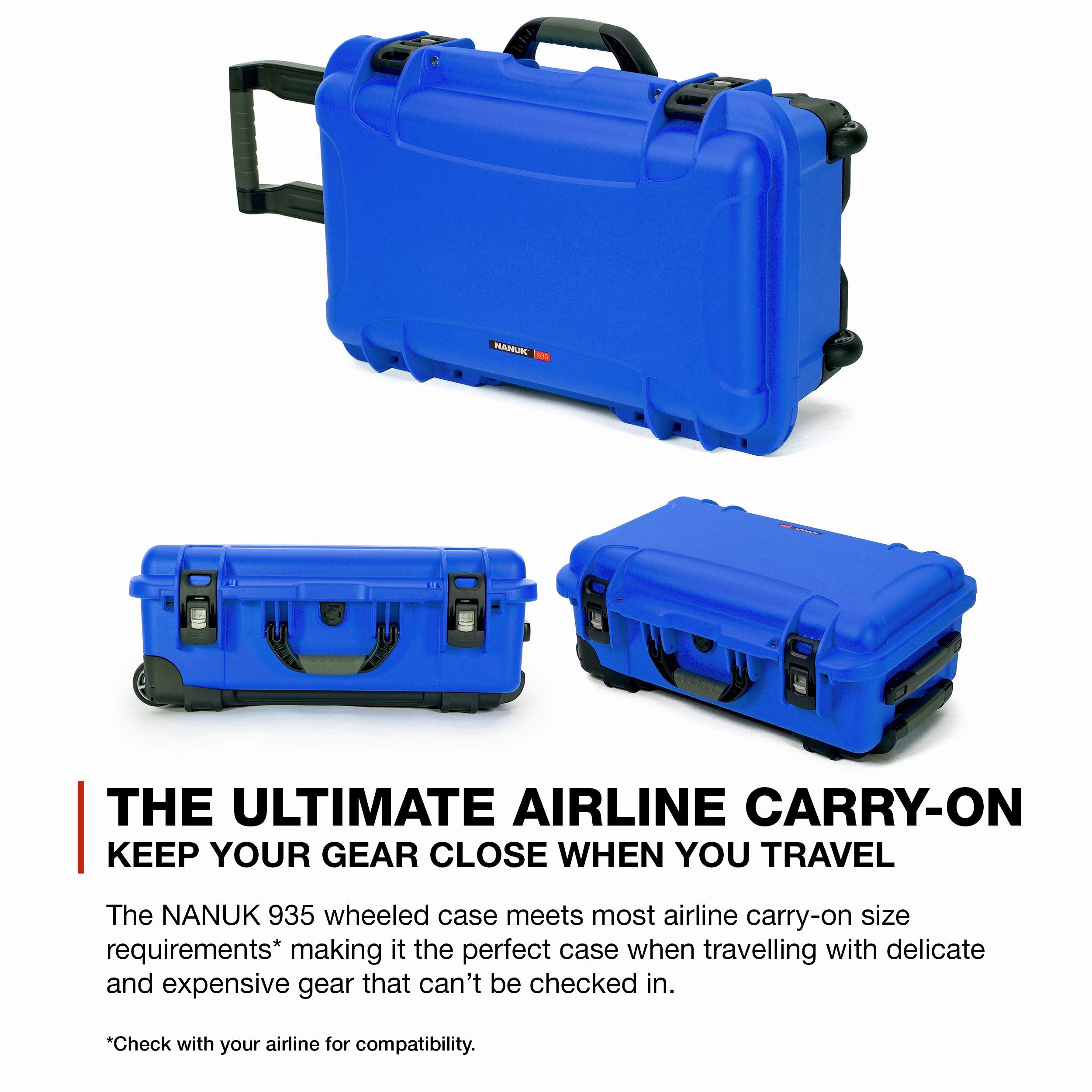 Waterproof Nanuk 935 Hard Case with Lid Organizer and Foam Insert for Canon, Nikon - 2 DSLR Body and Lens/Lenses - Blue (935-DSLR8)