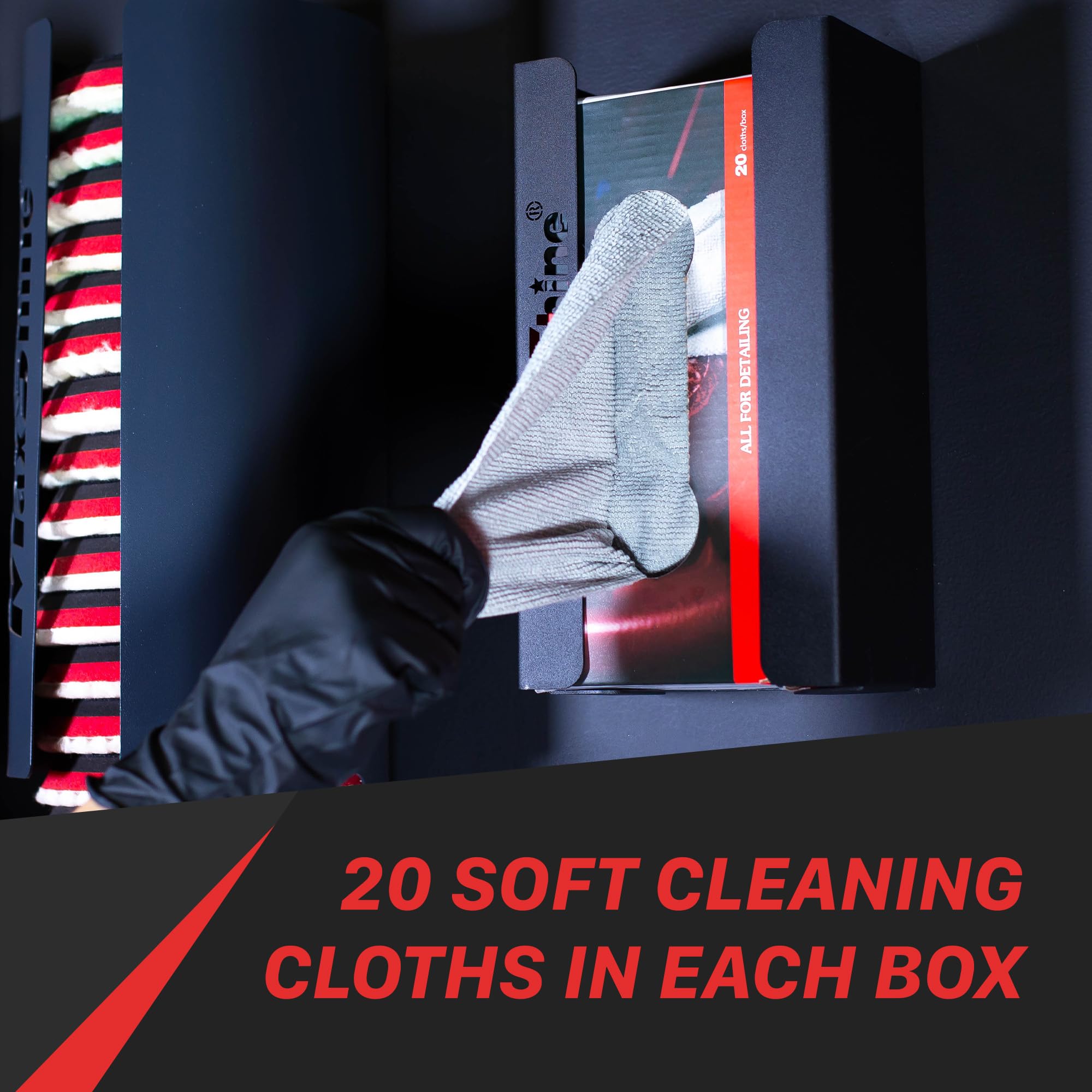 Microfiber Detailing Towels Maxshine | 20-Pack, Grey, 12"x12", 180GSM | Lint-Free, Streak-Free, Machine Washable | Dispenser Box for Car, Home, Auto Detailing
