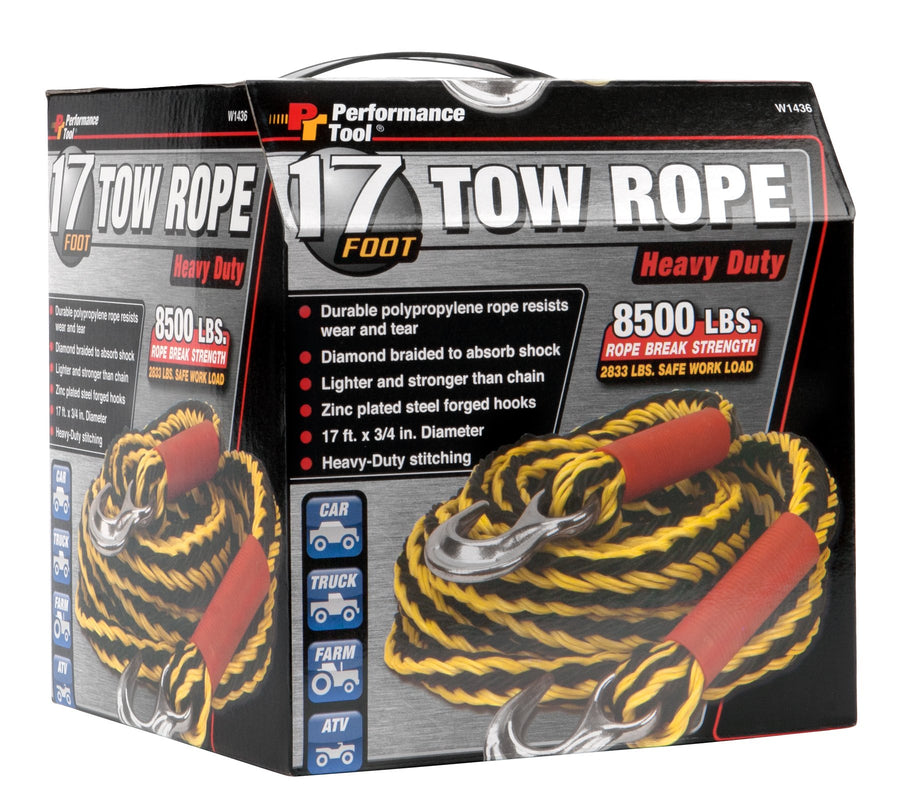 3/4" x 17' Heavy Duty Polypropylene Diamond Braided Tow Rope Performance Tool W1436