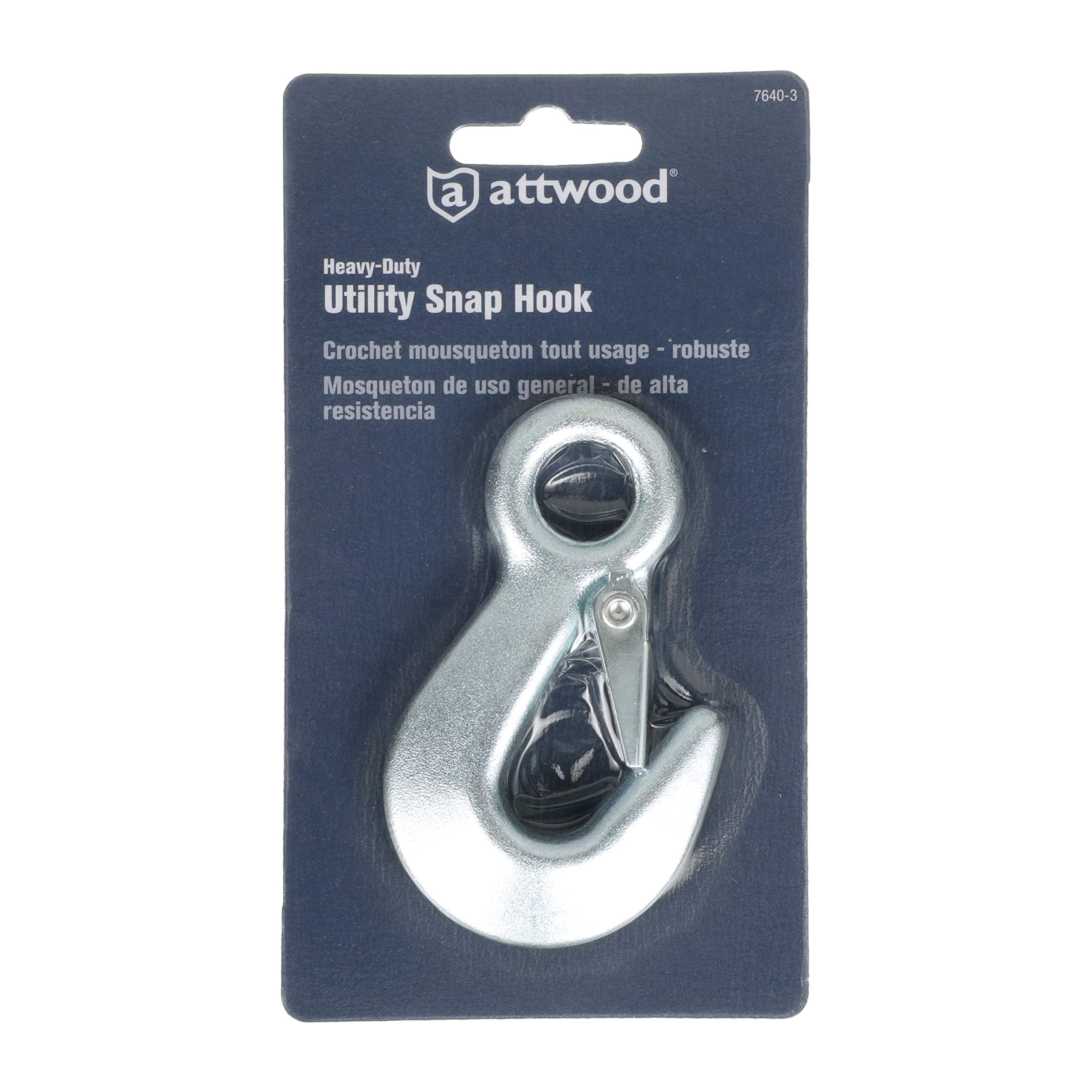 Utility Snap Hook Attwood 7640-3 — Heavy-Duty, Spring-Loaded Closure, Zinc-Plated Steel, 4 in. Long, 5/8-In. Ring Diameter